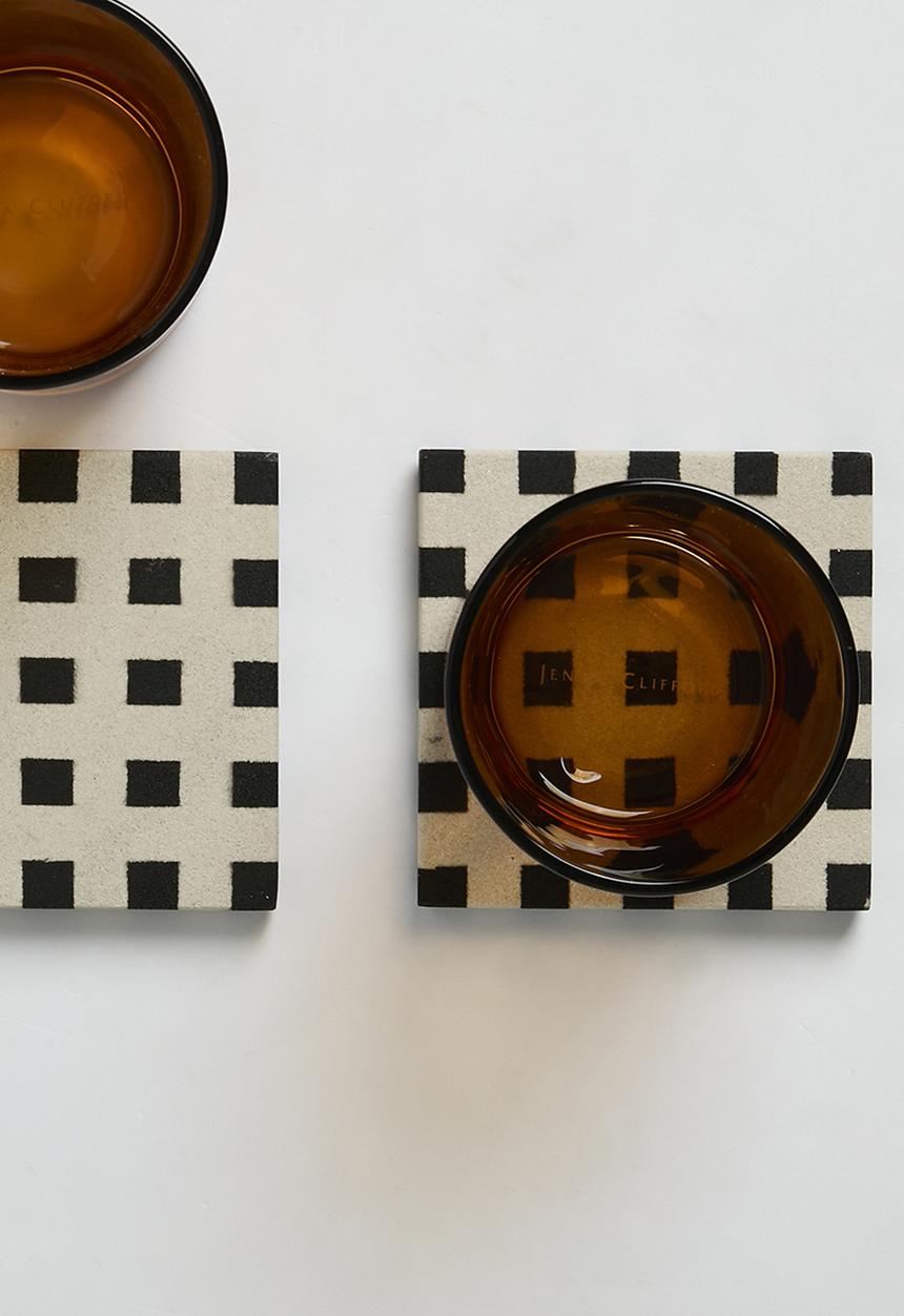 Sixth Floor - Check coaster set of 4 - Black & White