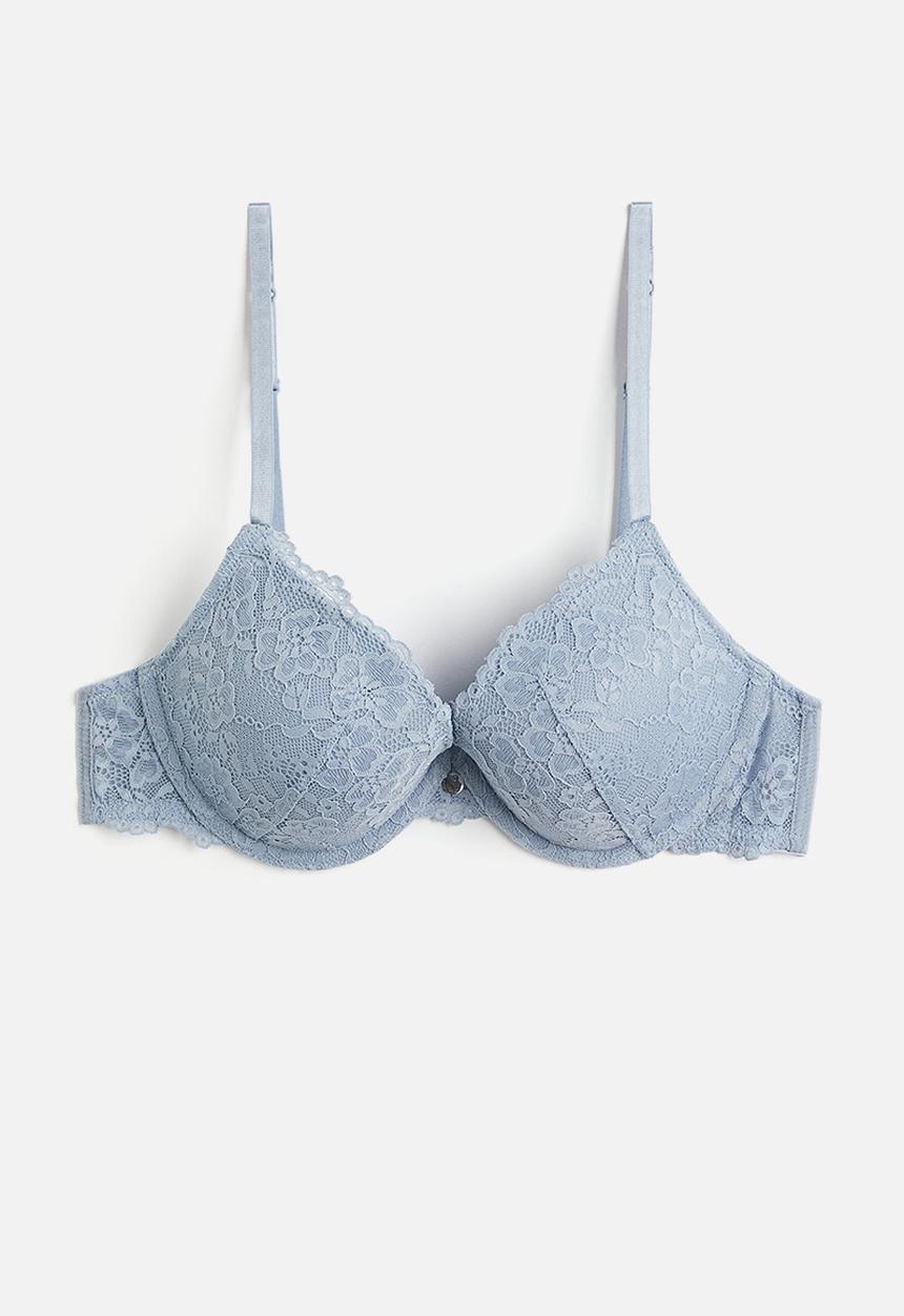 H&M - Lace push-up bra - light dusty blue