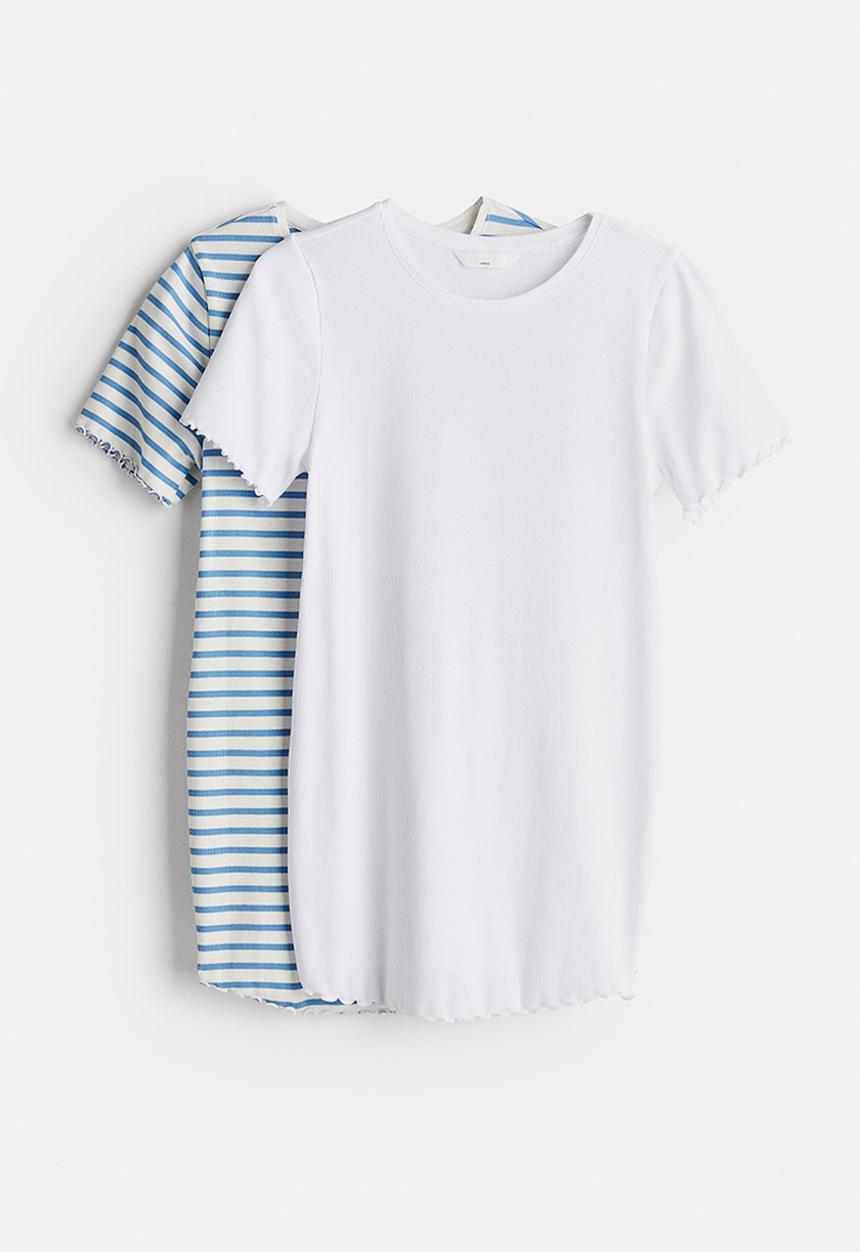 H&M - Mama 2-pack ribbed cotton tops - white & blue striped