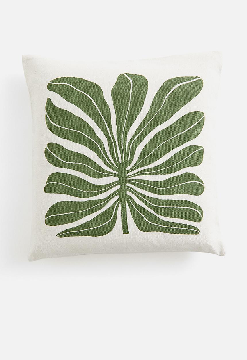 H&M - Patterned cushion cover - light beige & green 