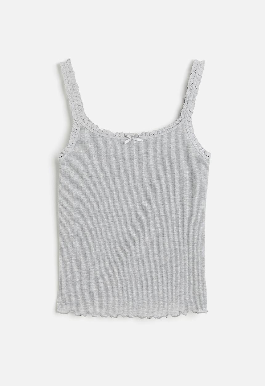 H&M - Lace-trimmed strappy top - grey marl