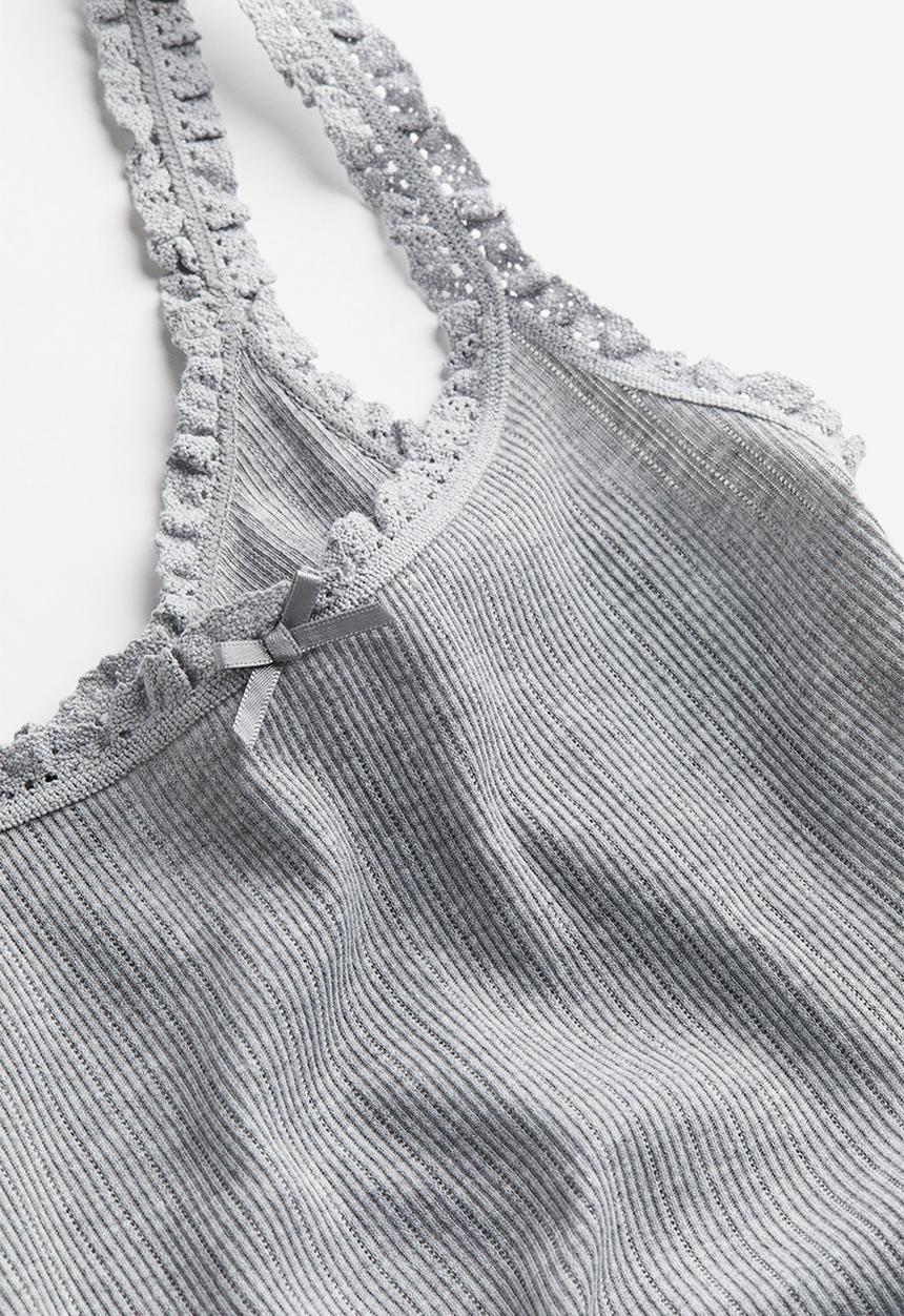 H&M - Lace-trimmed strappy top - grey marl