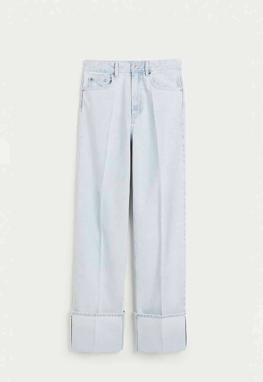 H&M - Straight high fold-up jeans - light denim blue