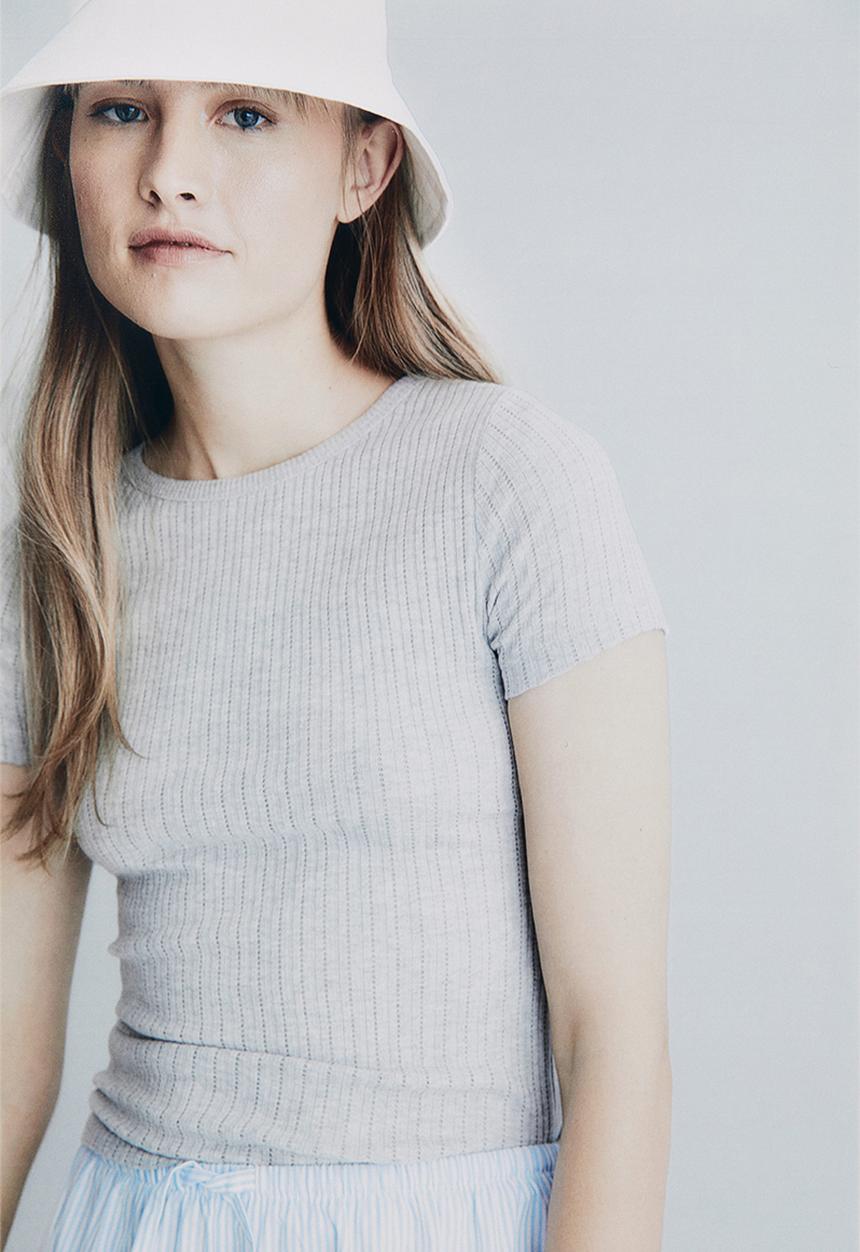 H&M - Pointelle top - light grey marl