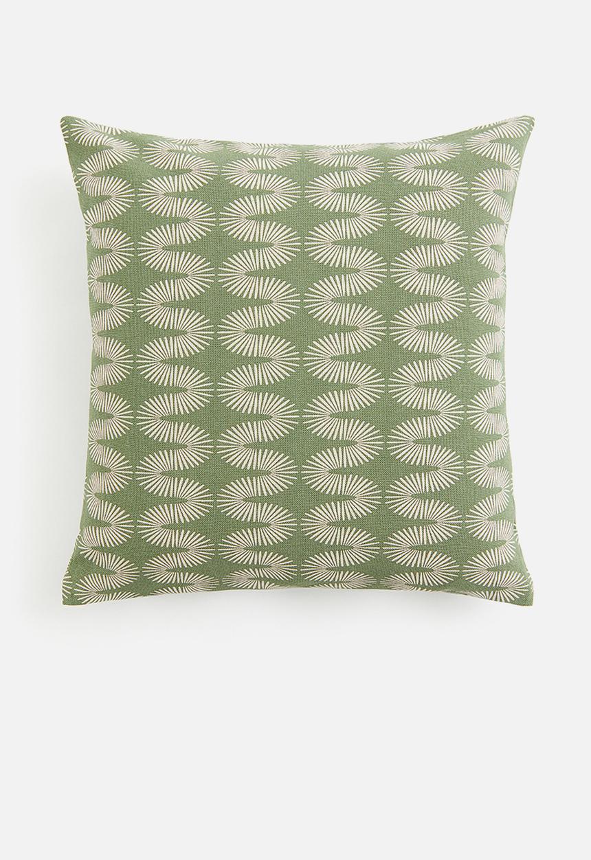 H&M - Patterned cotton cushion cover - green & light beige
