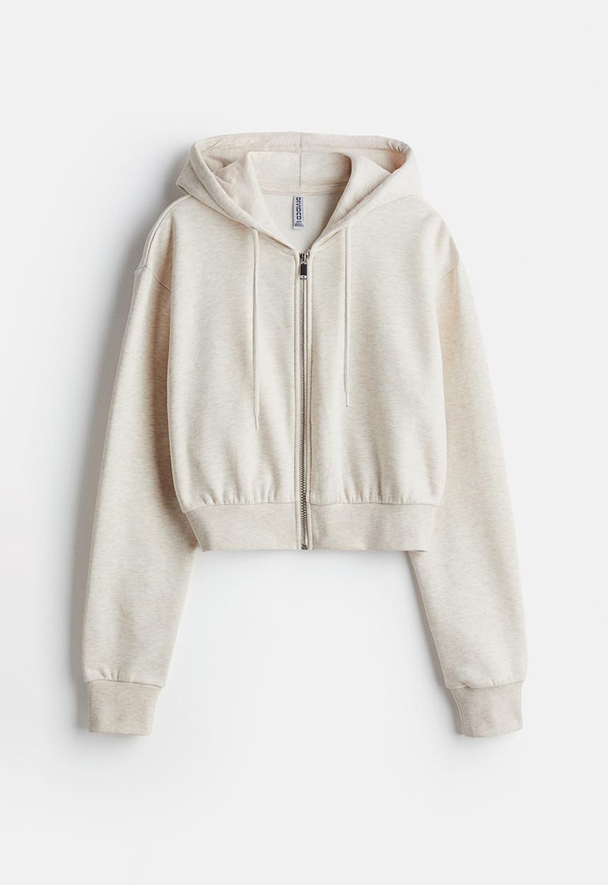 H&M - Cropped zip-through hoodie - beige
