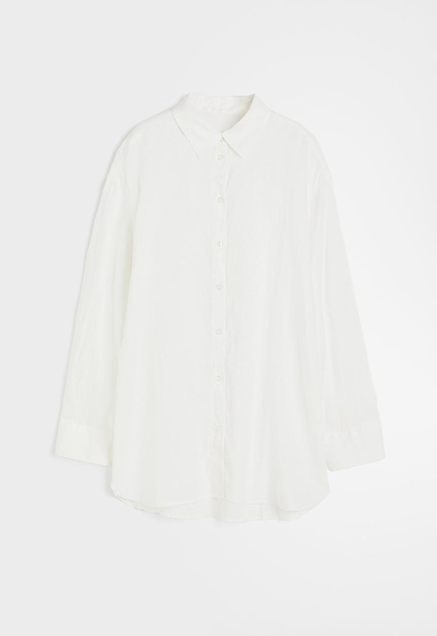 H&M - Long linen shirt - white