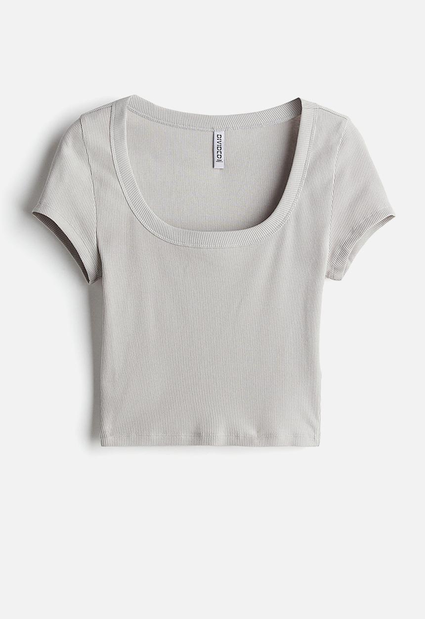 H&M - Cropped ribbed t-shirt - grey