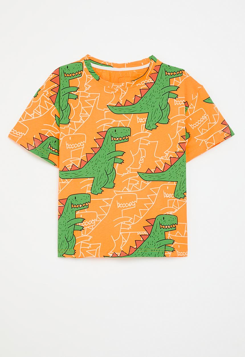 Pop Candy - Dino print tee- orange & yellow