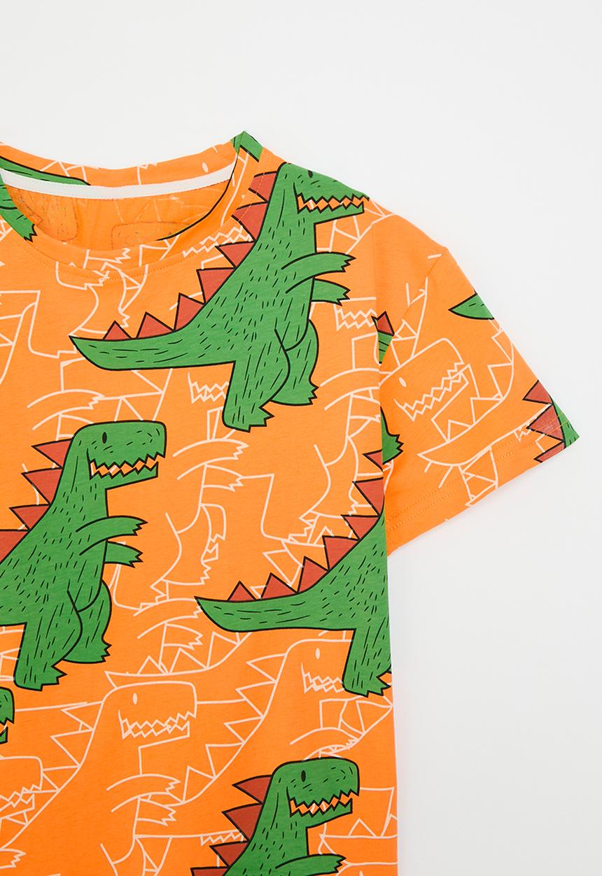 Pop Candy - Dino print tee- orange & yellow