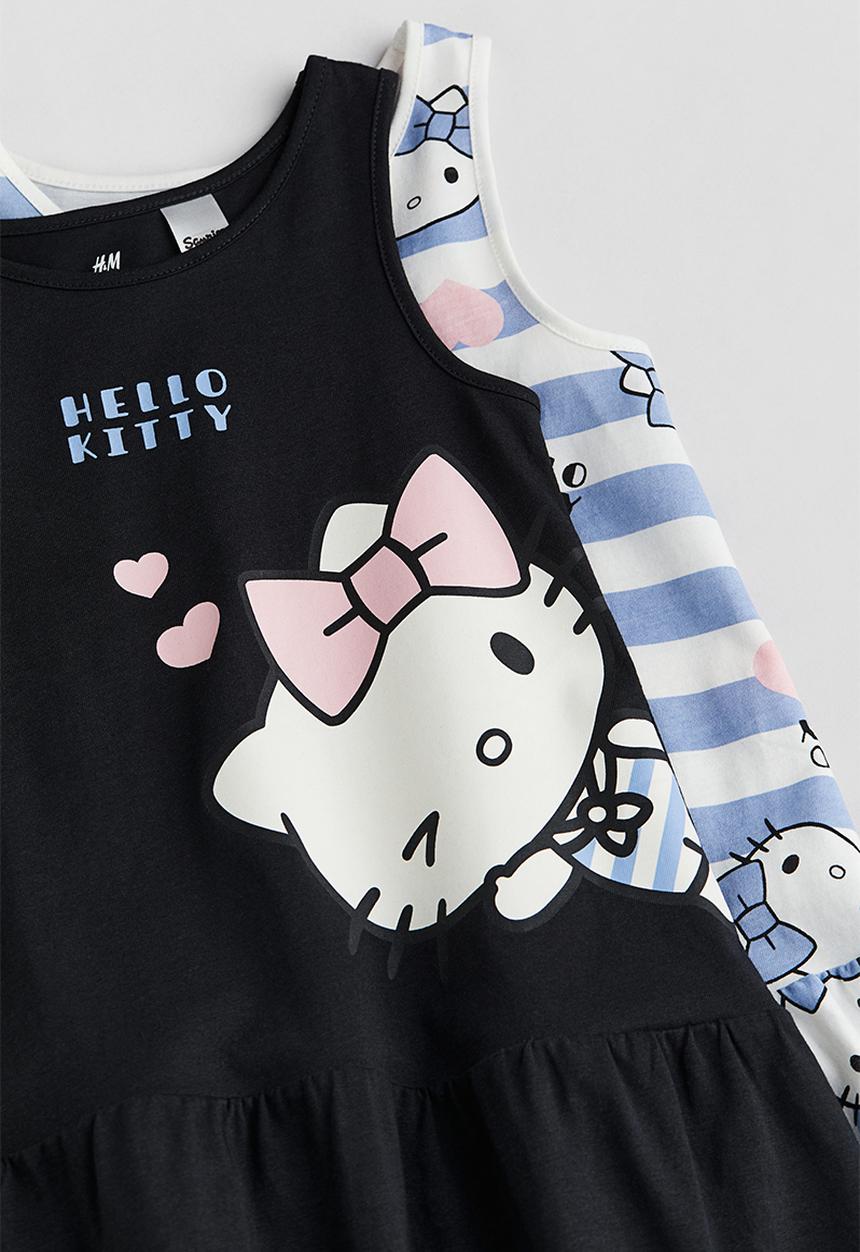 H&M - 2-pack printed cotton dresses - light blue hello kitty