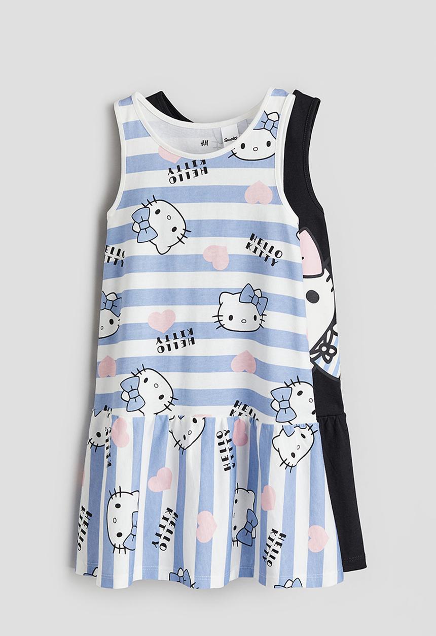H&M - 2-pack printed cotton dresses - light blue hello kitty