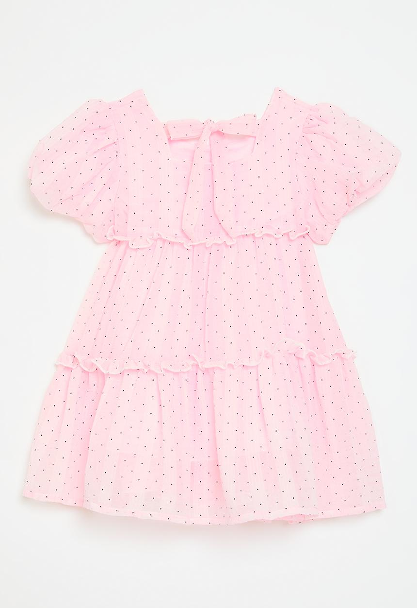 Pop Candy - Polka dot tiered dress-pink & black