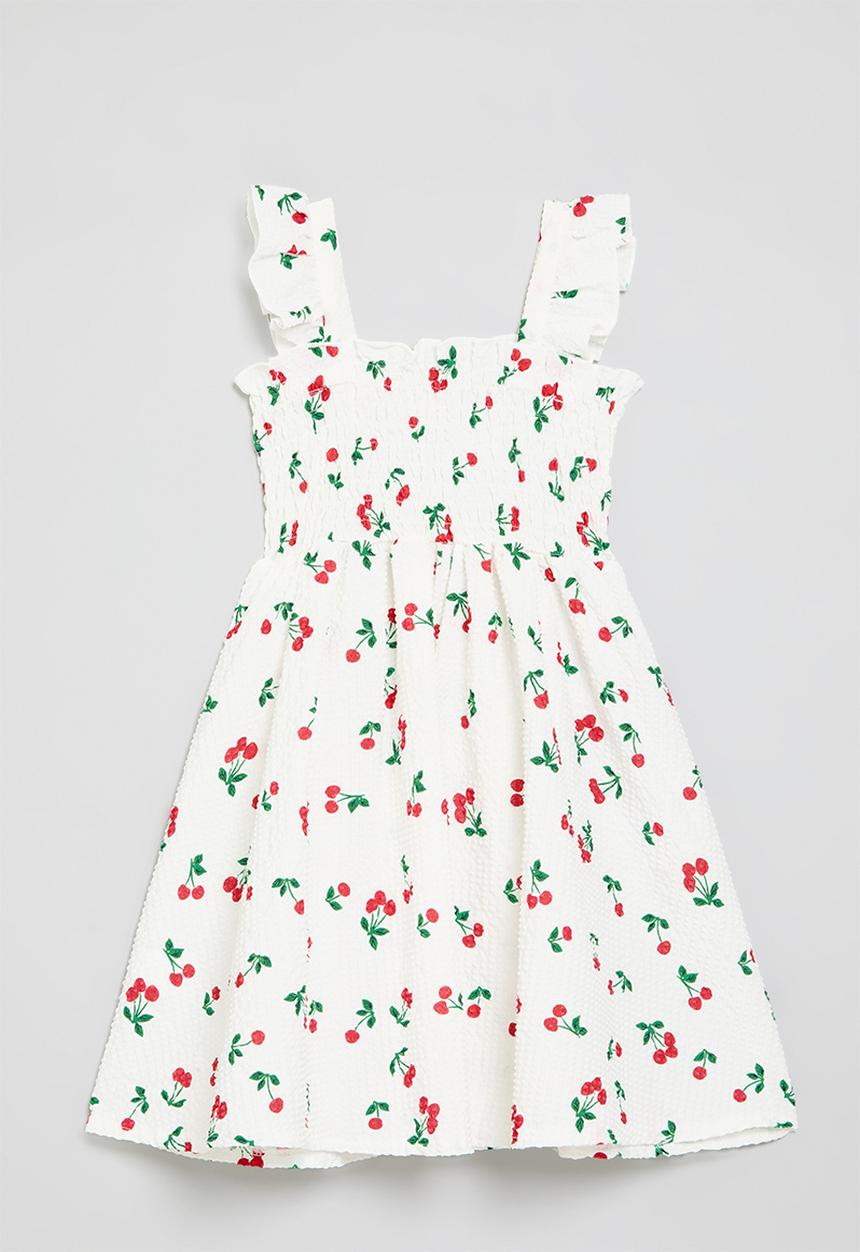Pop Candy - Cherry smock dress - white