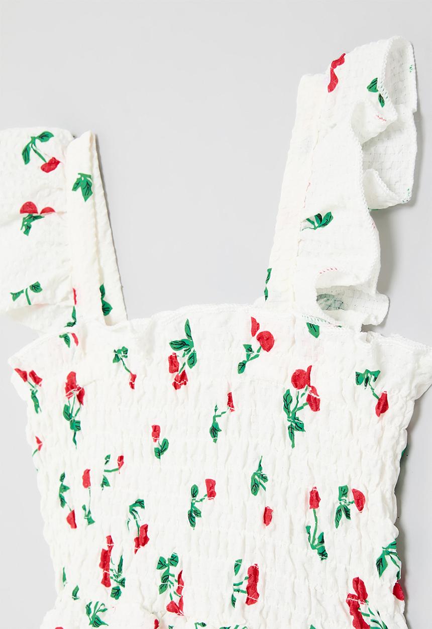 Pop Candy - Cherry smock dress - white