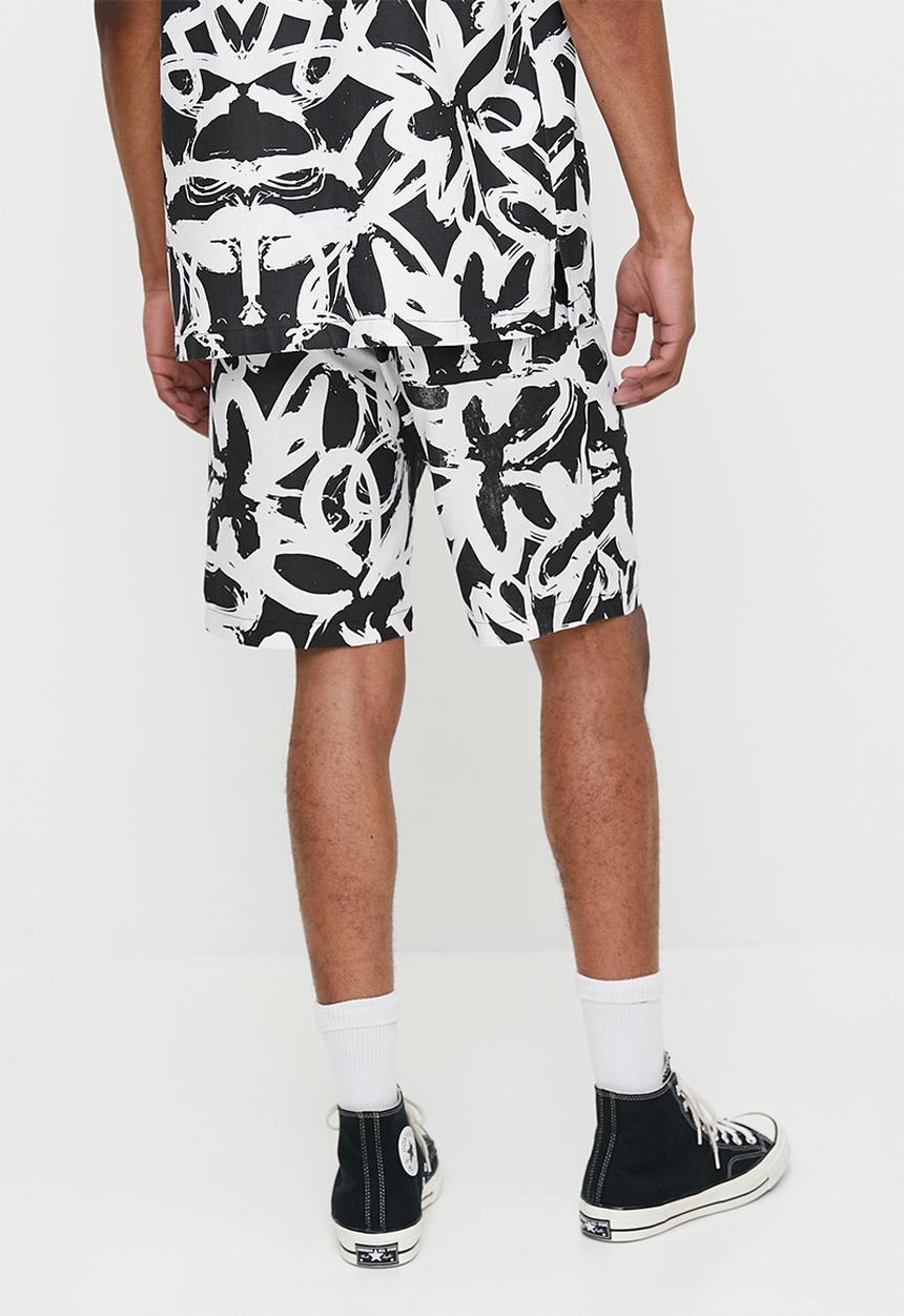STYLE REPUBLIC - Printed linen blend walkshort - black & white