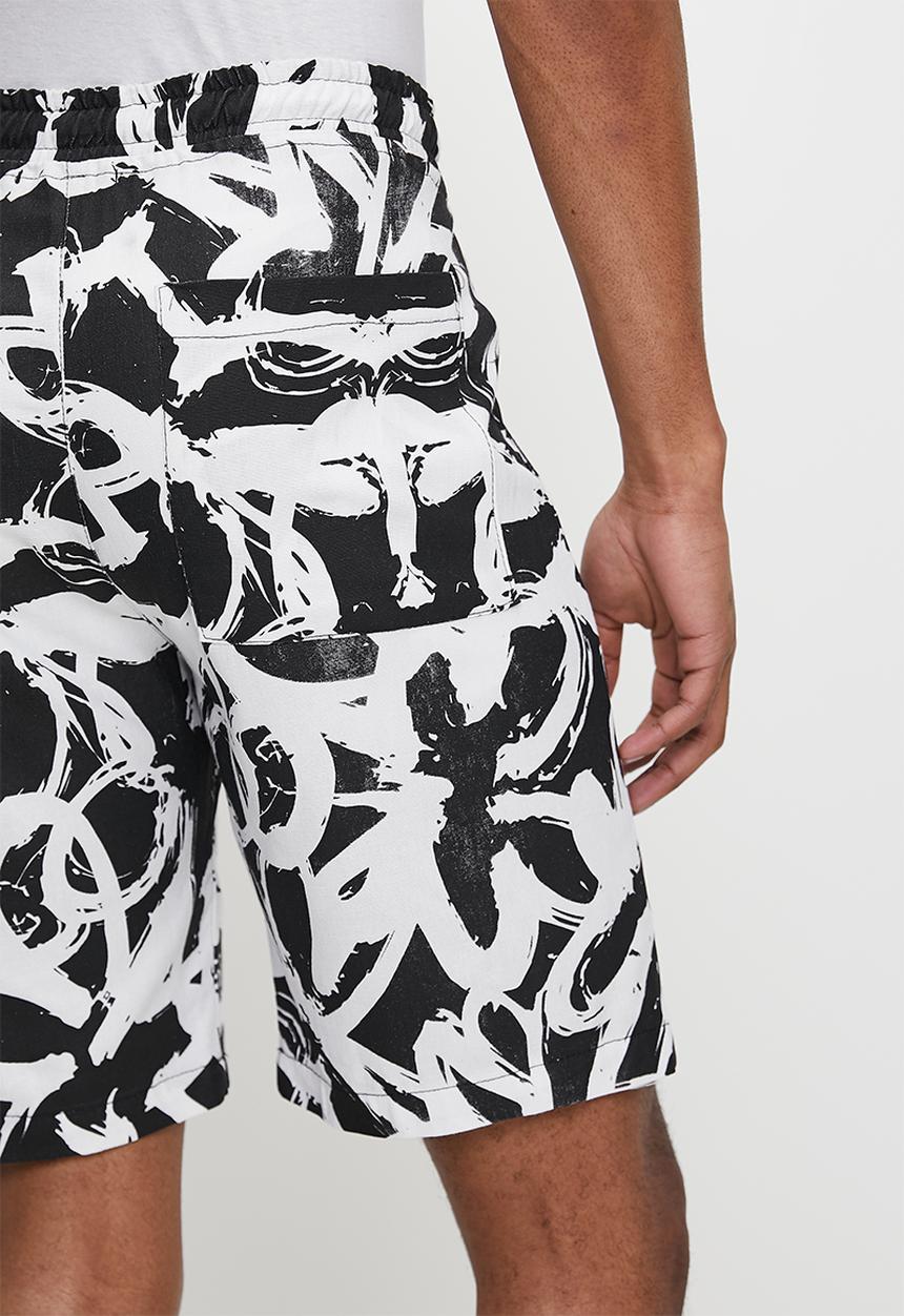 STYLE REPUBLIC - Printed linen blend walkshort - black & white