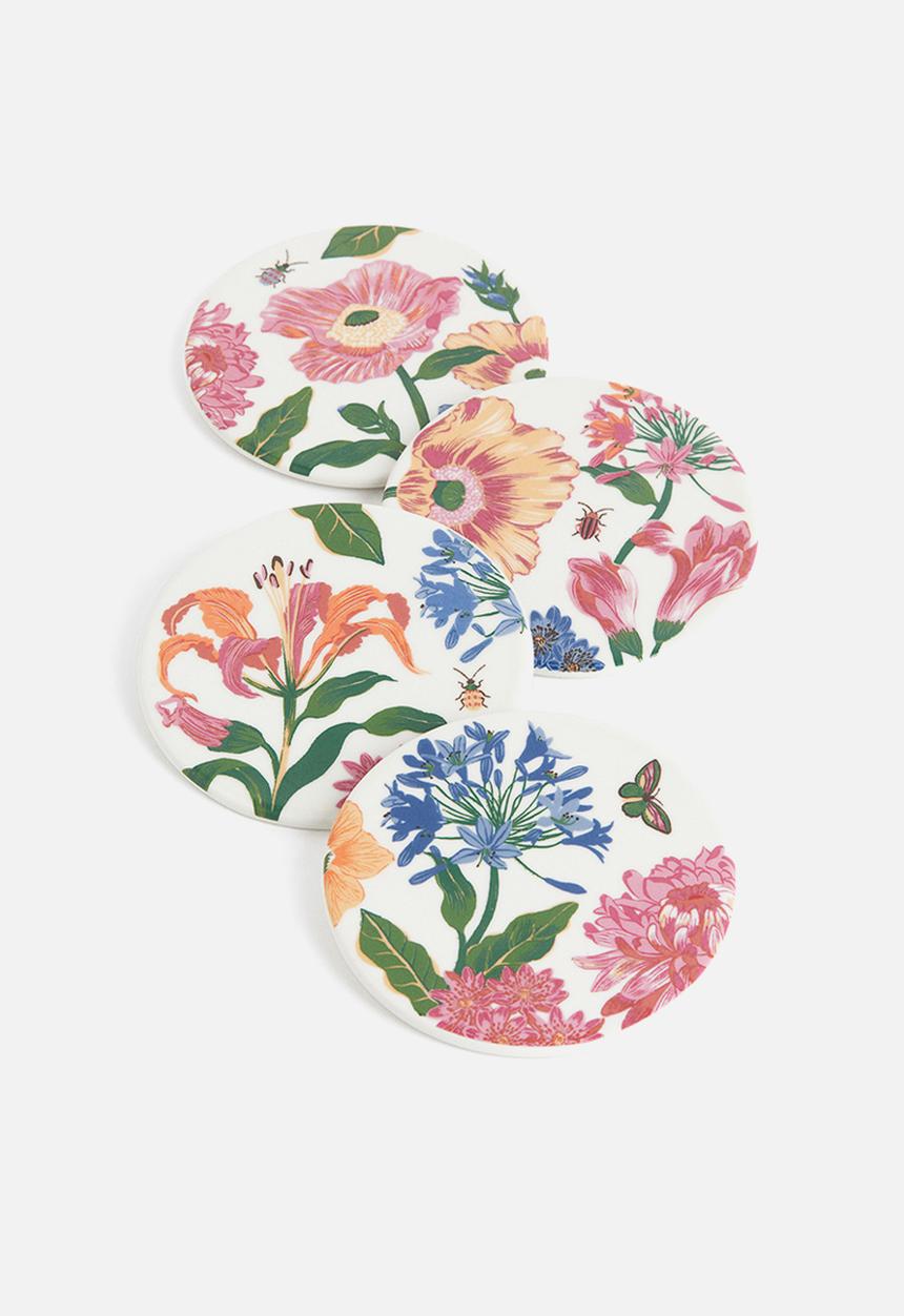 H&M - 4-Pack porcelain coasters - white & floral