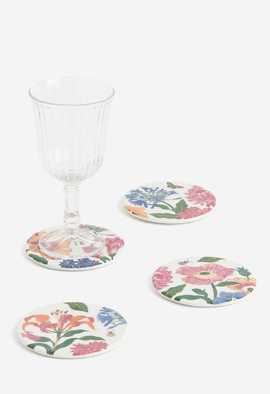 H&M - 4-Pack porcelain coasters - white & floral
