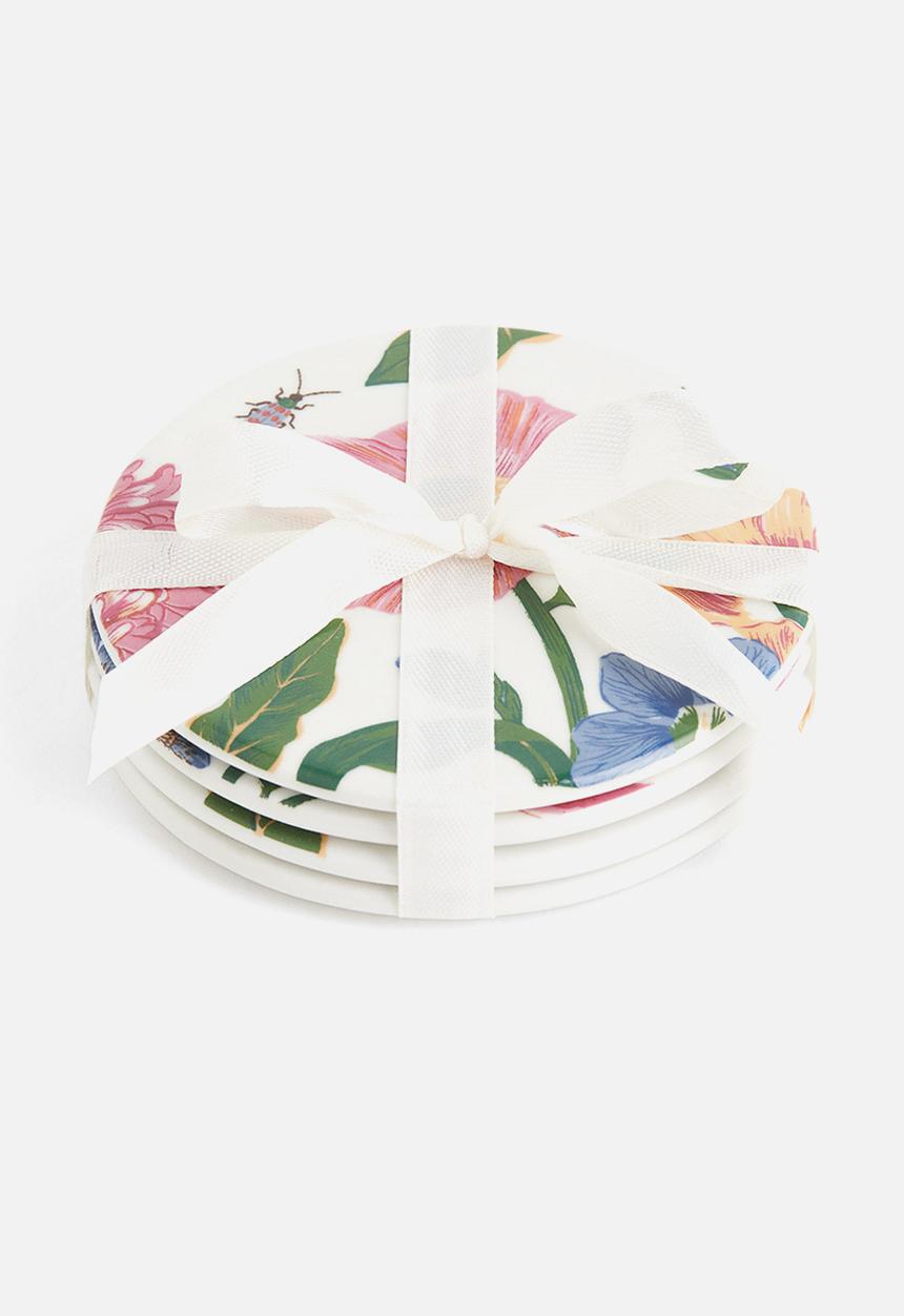 H&M - 4-Pack porcelain coasters - white & floral