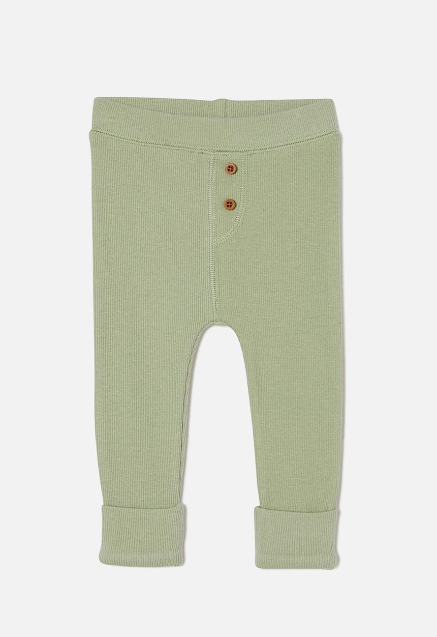 Cotton On - The row rib skinny legging - deep sage button