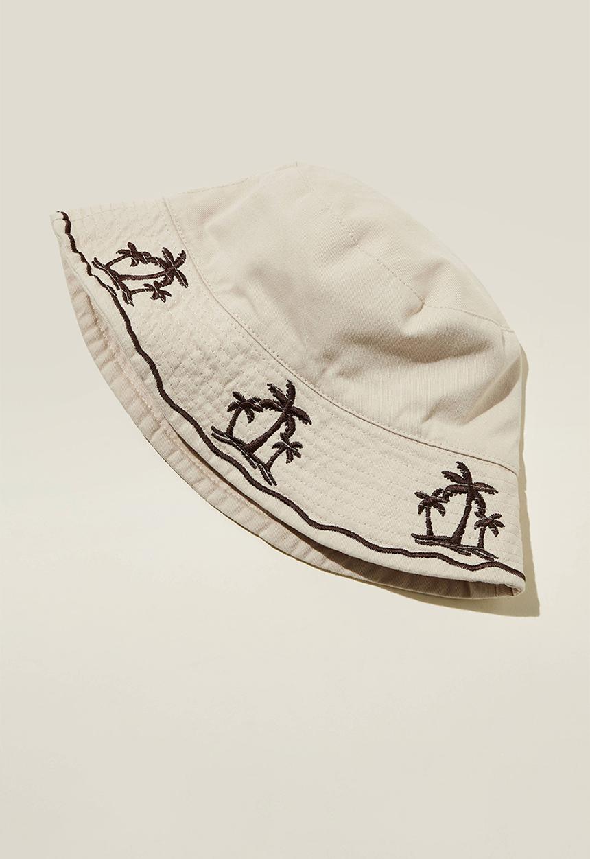 Cotton On - Kids reversible bucket hat - rainy day/palm embroidery