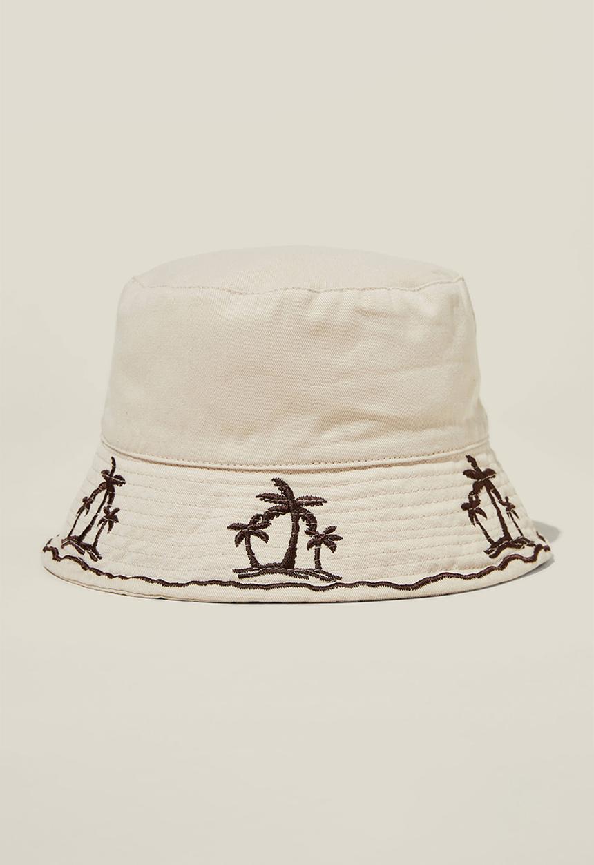 Cotton On - Kids reversible bucket hat - rainy day/palm embroidery
