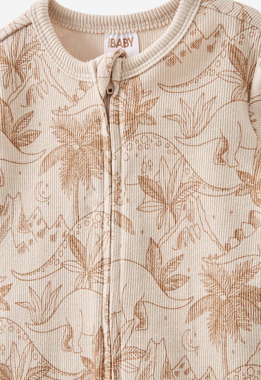 Cotton On - The short sleeve zip romper - taupy brown/dino night