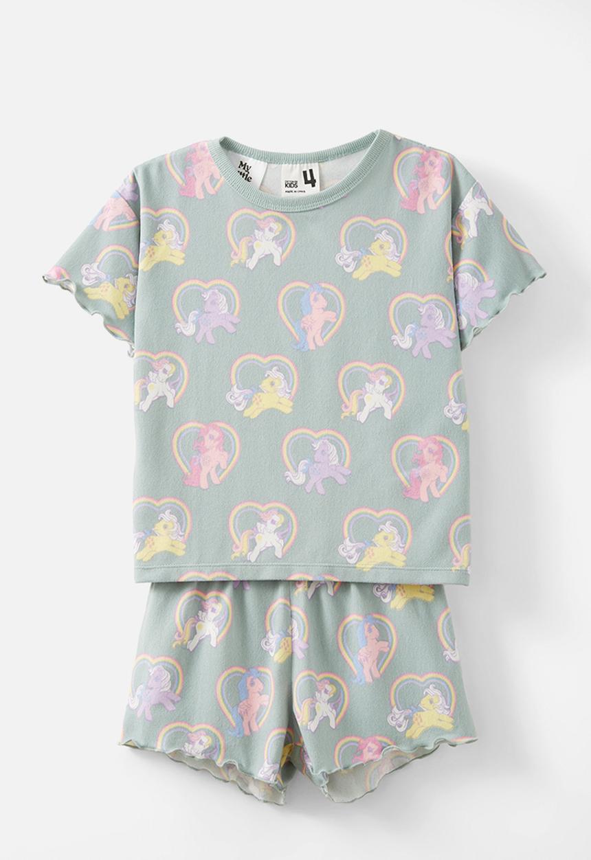 Cotton On - Dani short sleeve pyjama set licensed - lcn has barber blue/mlp hearts