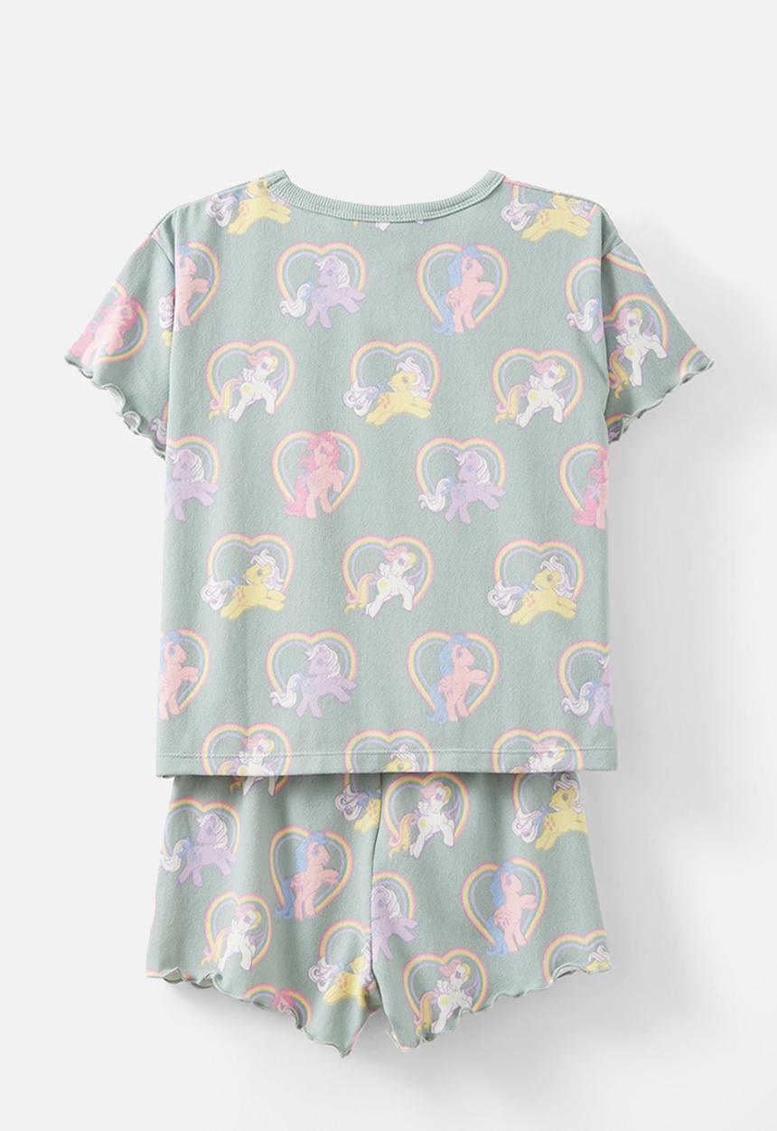 Cotton On - Dani short sleeve pyjama set licensed - lcn has barber blue/mlp hearts