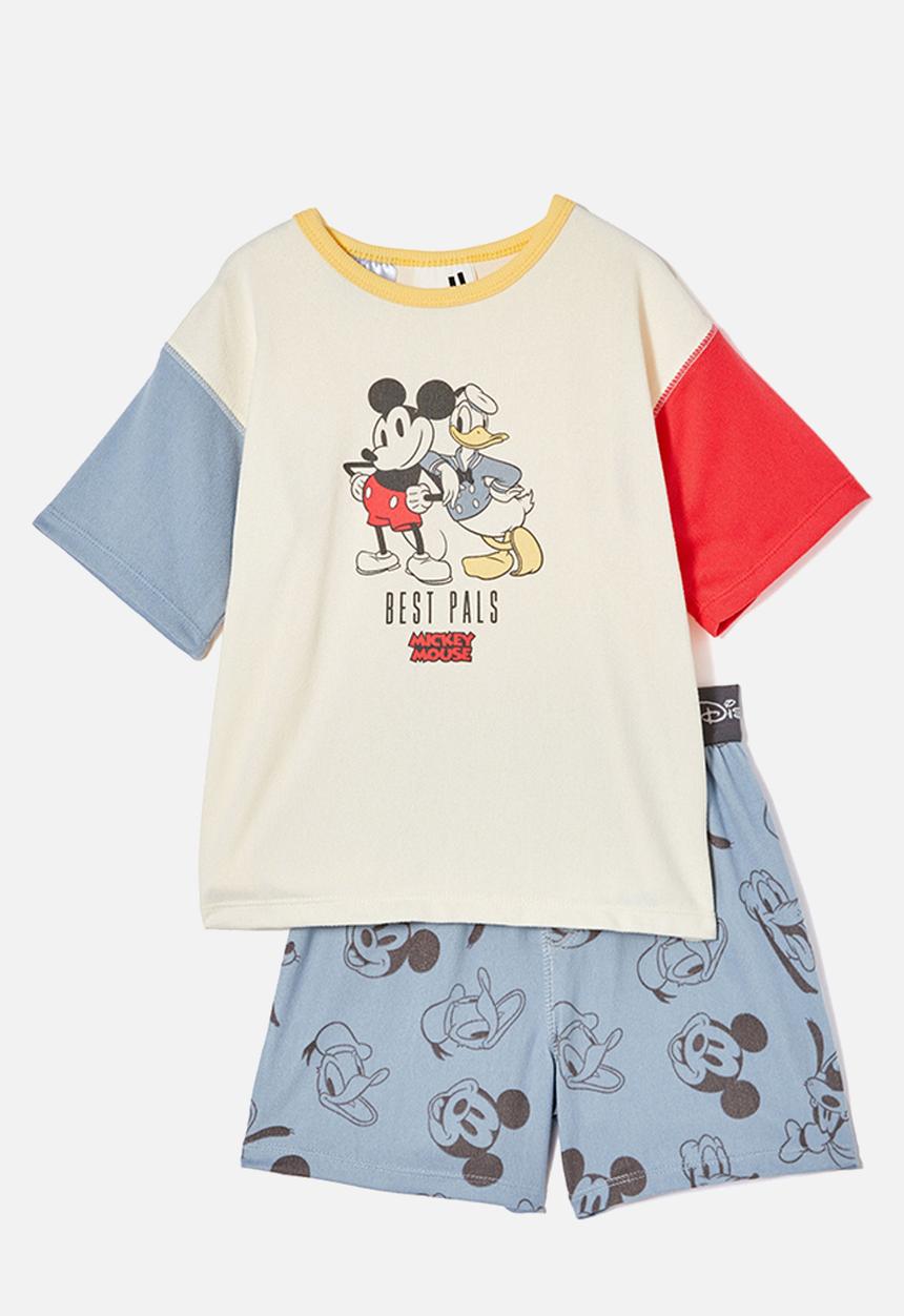 Cotton On - Damon short sleeve pyjama set license - lcn dis dusty blue/ best pals mickey