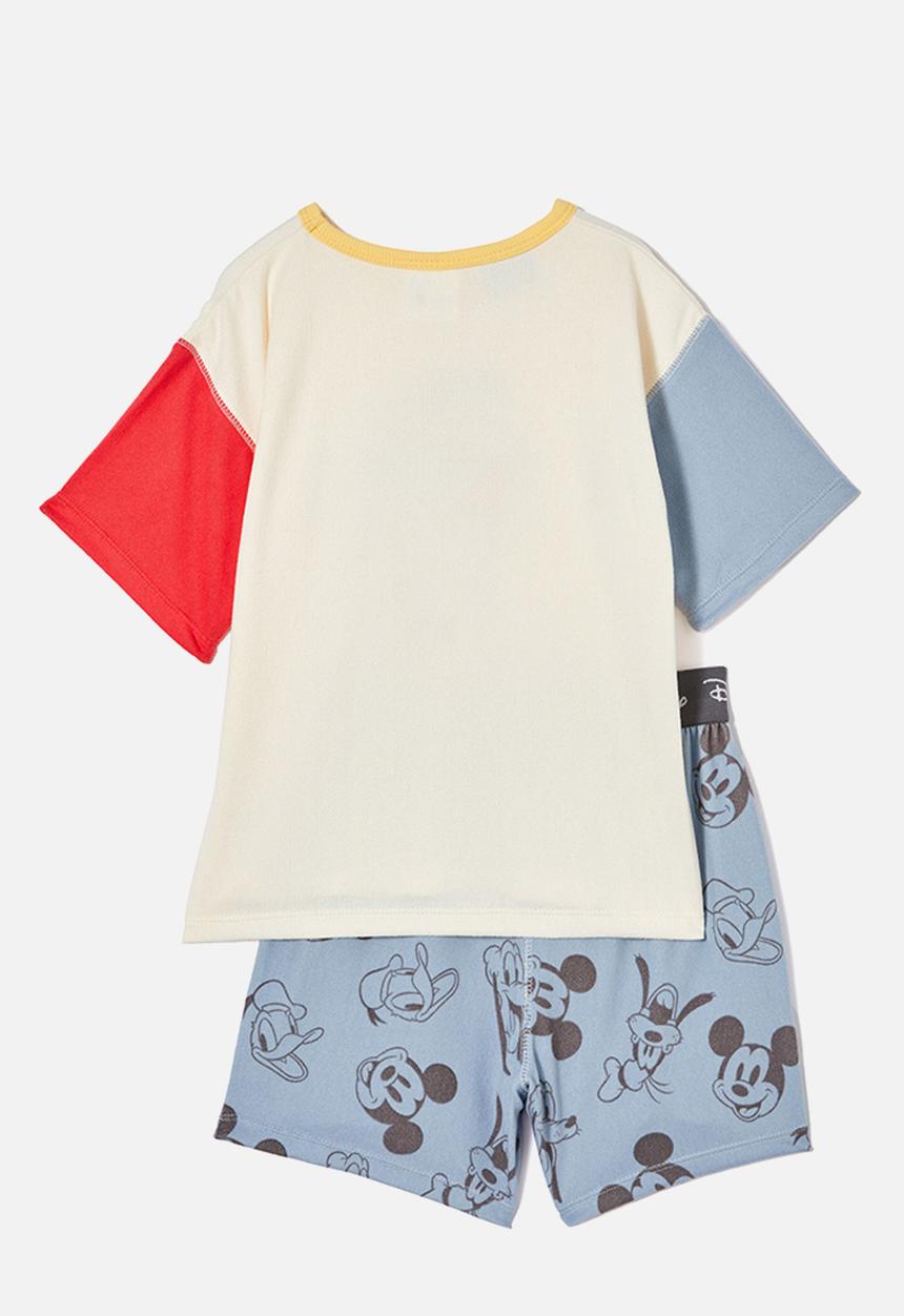 Cotton On - Damon short sleeve pyjama set license - lcn dis dusty blue/ best pals mickey