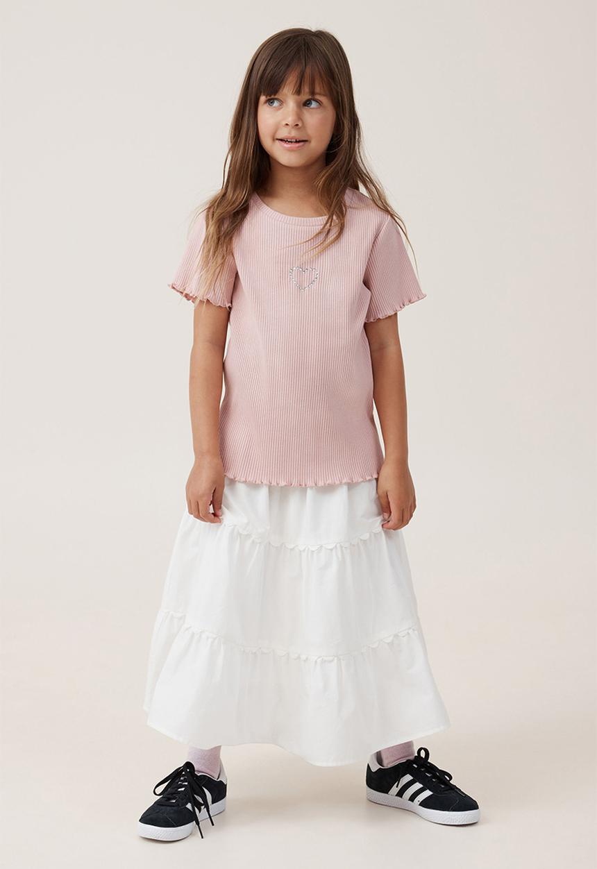 Cotton On - Raya rib baby tee - zephyr/heart diamontes
