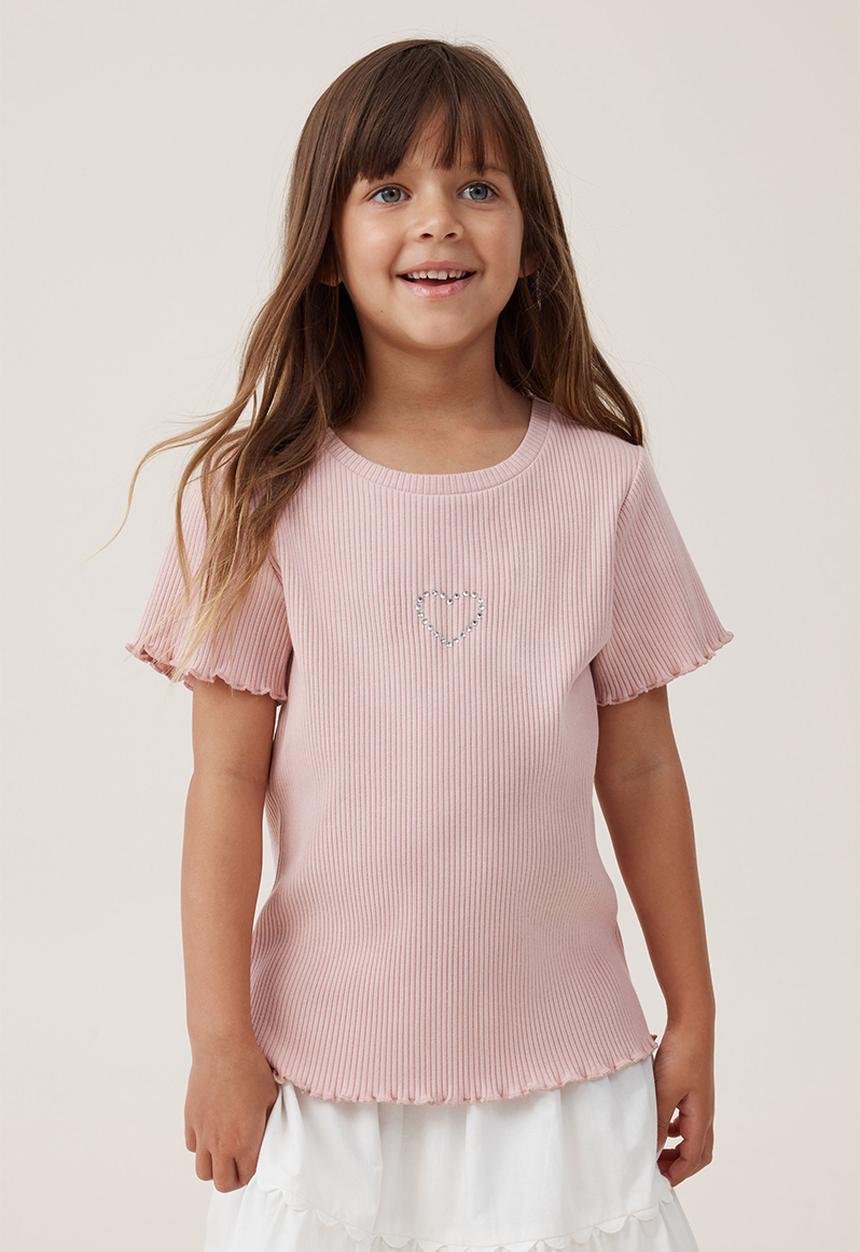 Cotton On - Raya rib baby tee - zephyr/heart diamontes