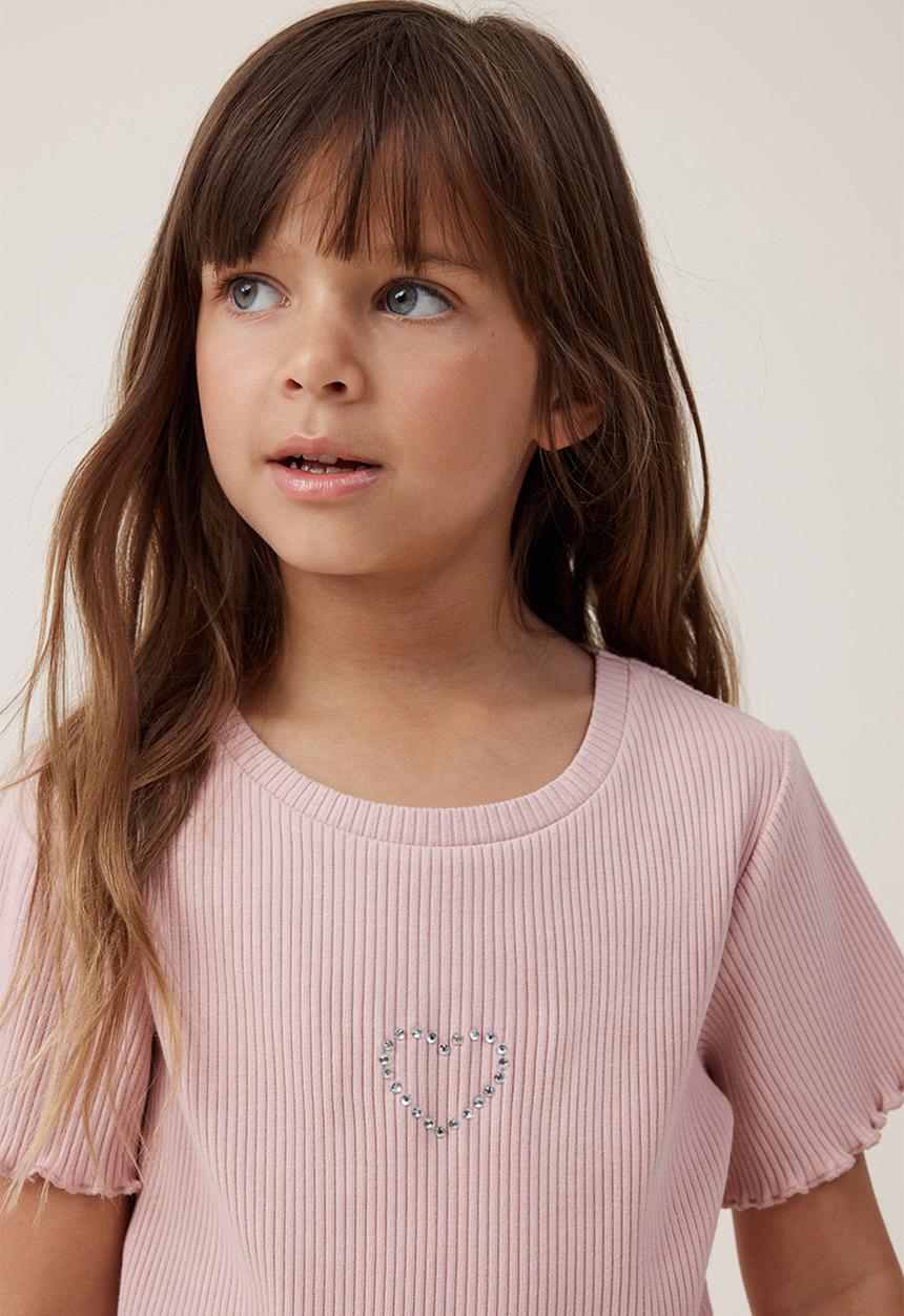 Cotton On - Raya rib baby tee - zephyr/heart diamontes