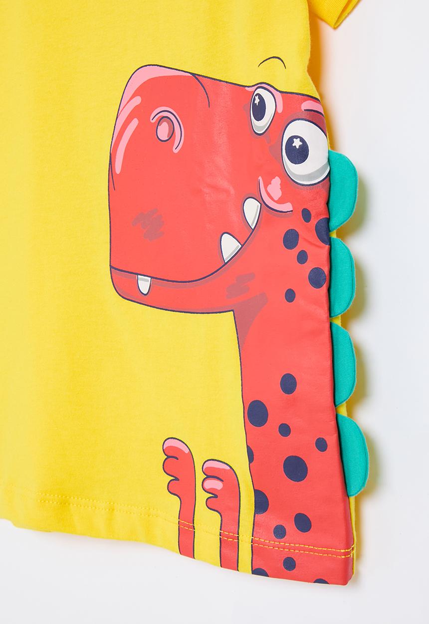 Pop Candy - Dino print tee-yellow & red