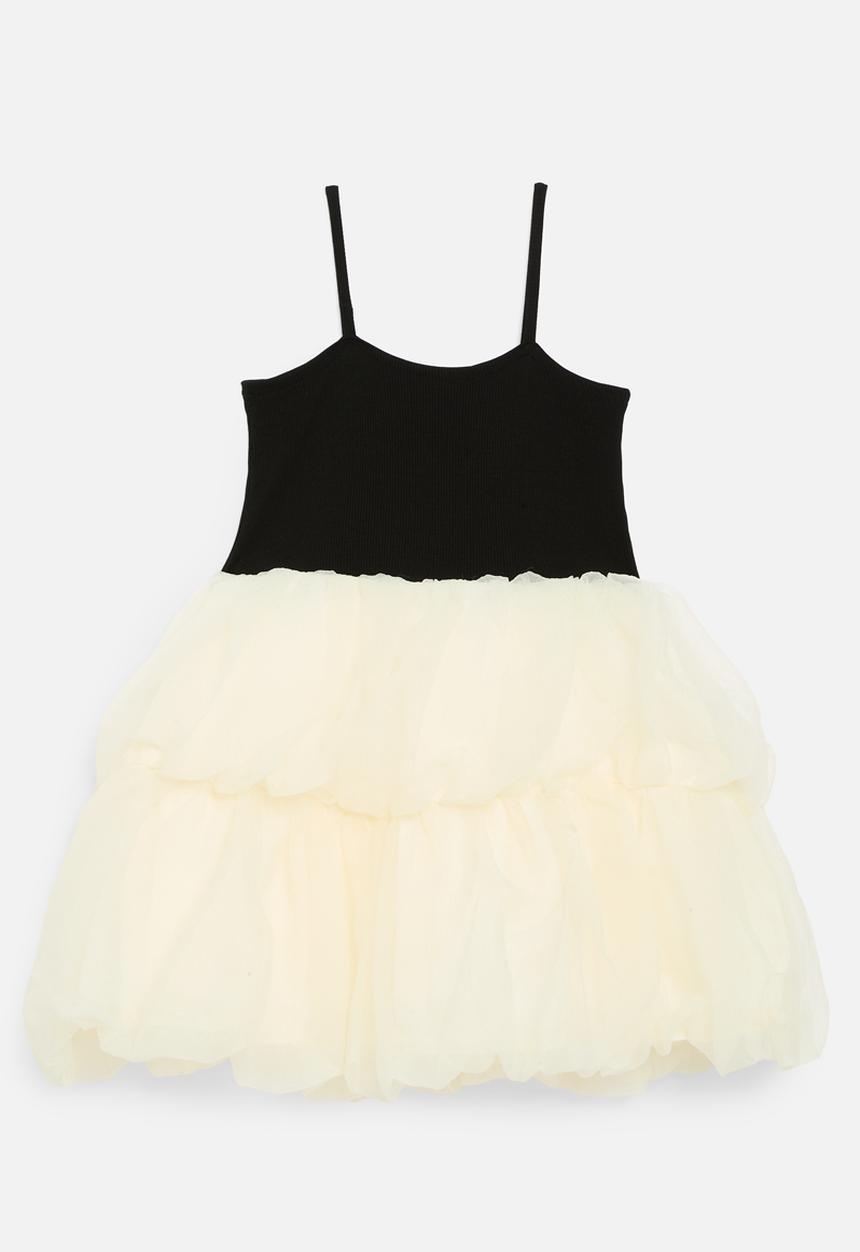 Pop Candy - Colour block tiered dress - black & white