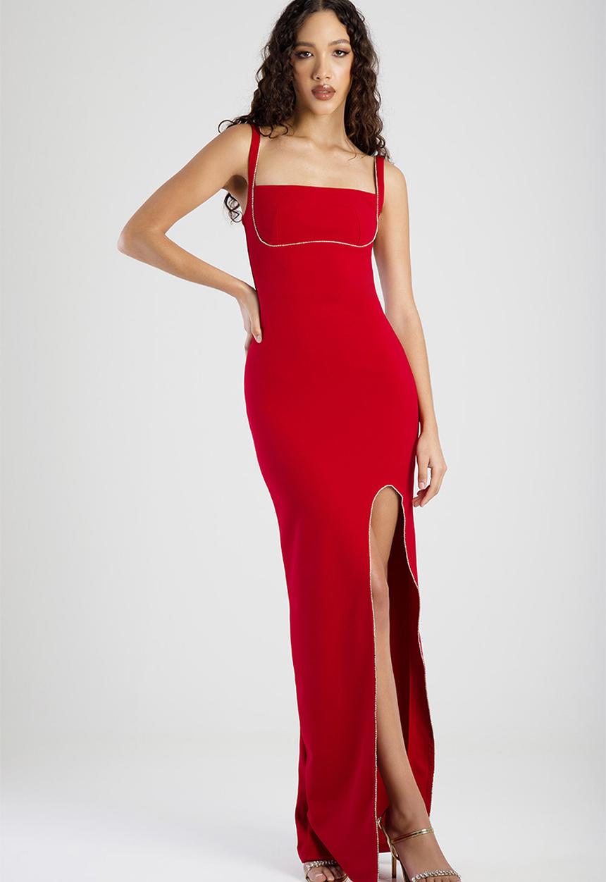 SISSY BOY - In demand: basic maxi dress with rhinestone trim - deep red
