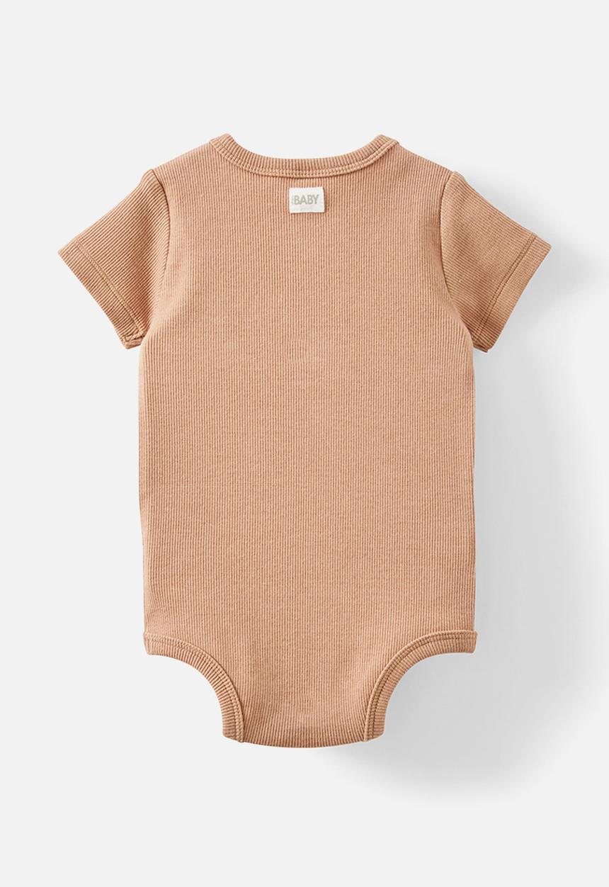 Cotton On - The short sleeve rib pocket bubbysuit - taupy brown