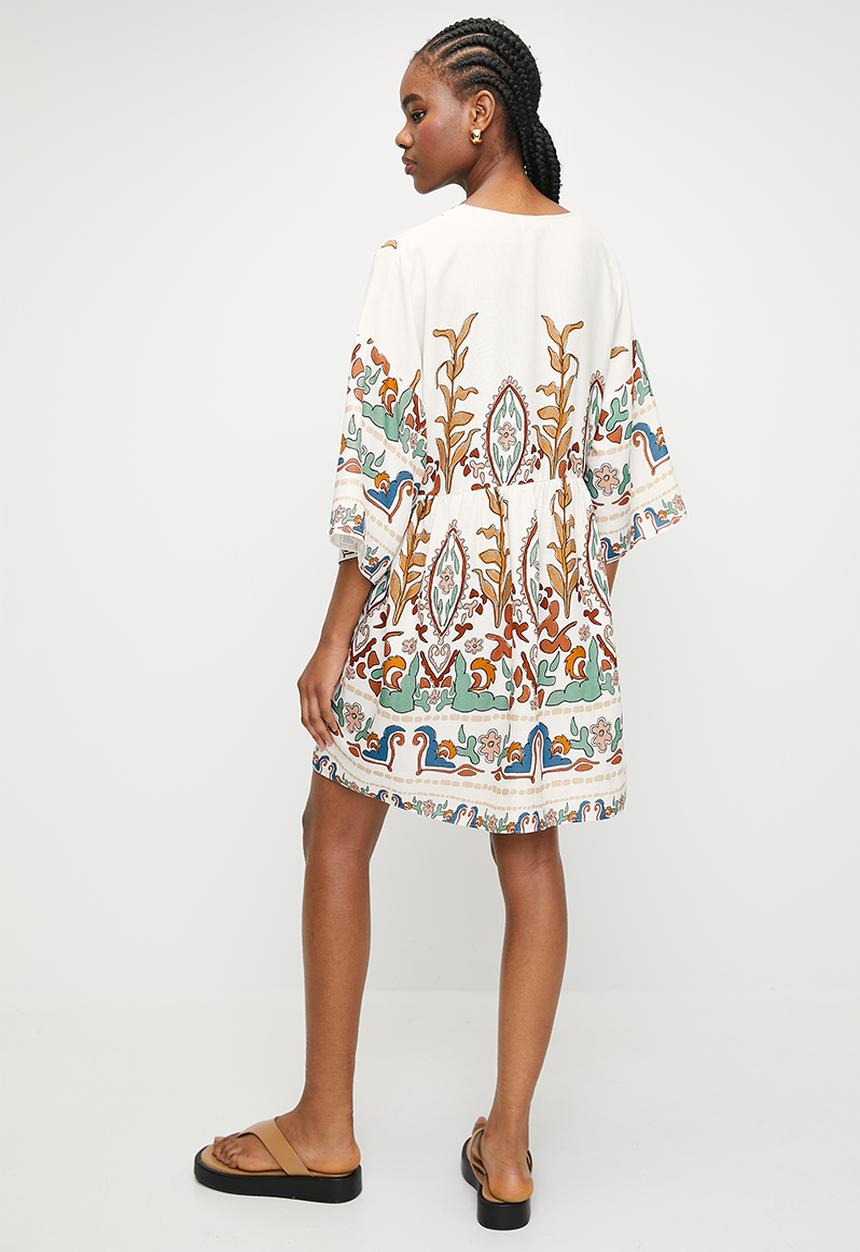 Superbalist - Linen look babydoll mini dress - engineered embroidered border