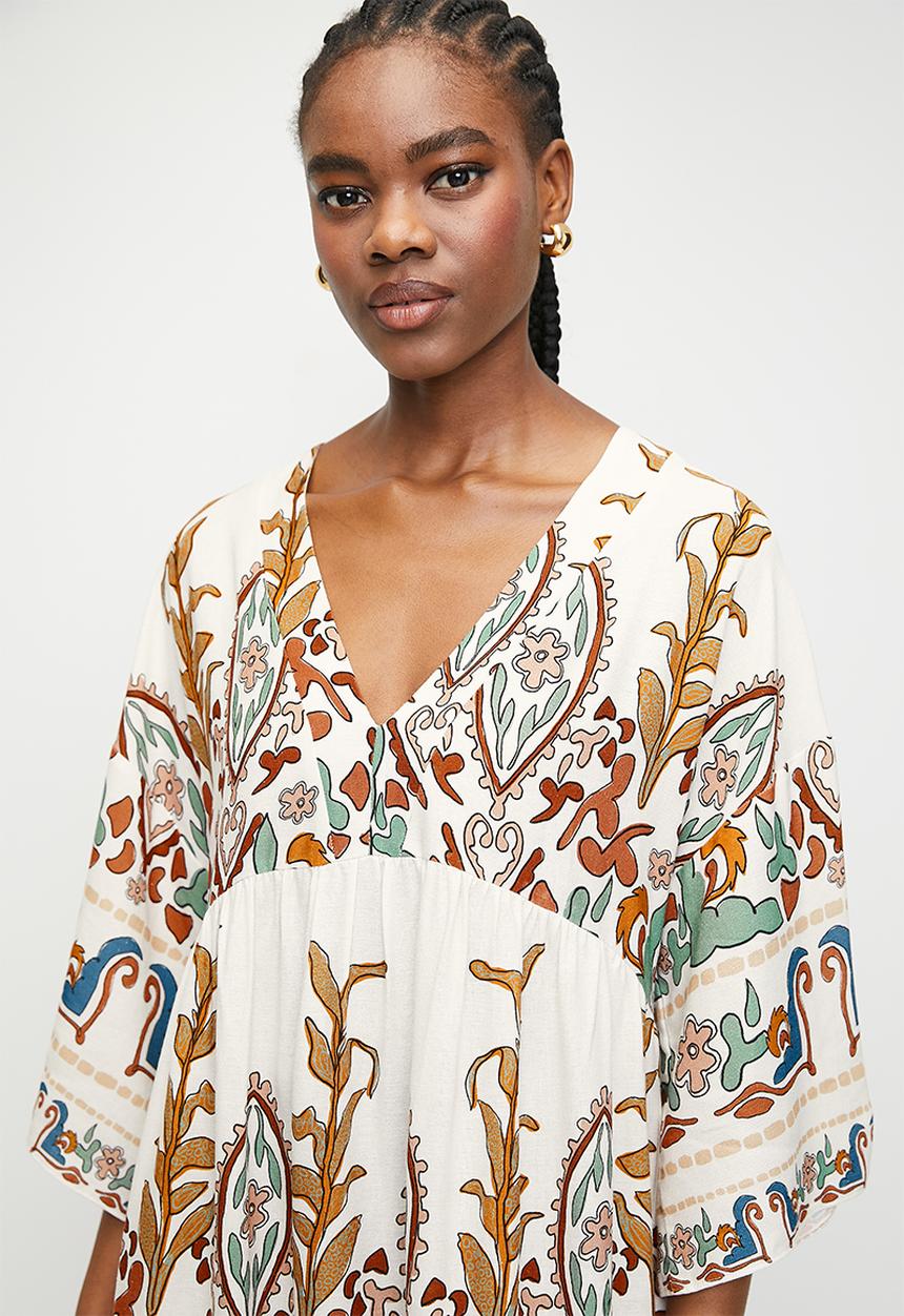 Superbalist - Linen look babydoll mini dress - engineered embroidered border