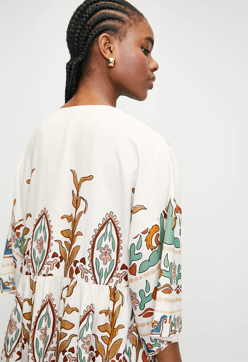 Superbalist - Linen look babydoll mini dress - engineered embroidered border