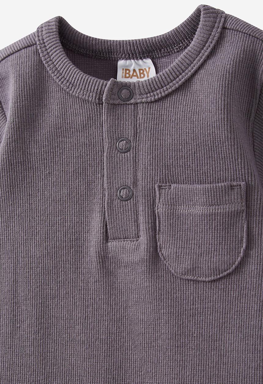 Cotton On - The short sleeve rib pocket bubbysuit - rabbit grey