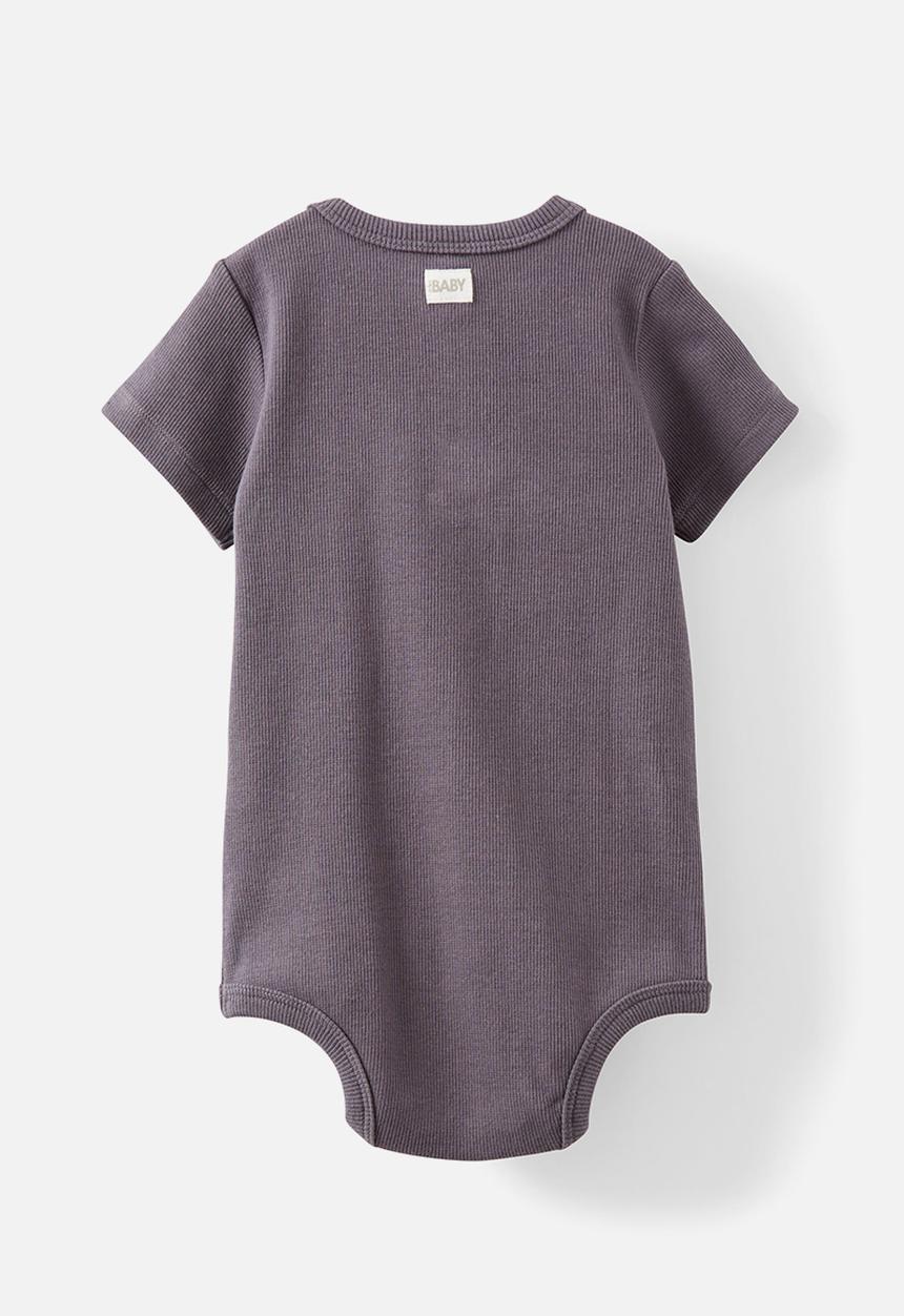Cotton On - The short sleeve rib pocket bubbysuit - rabbit grey