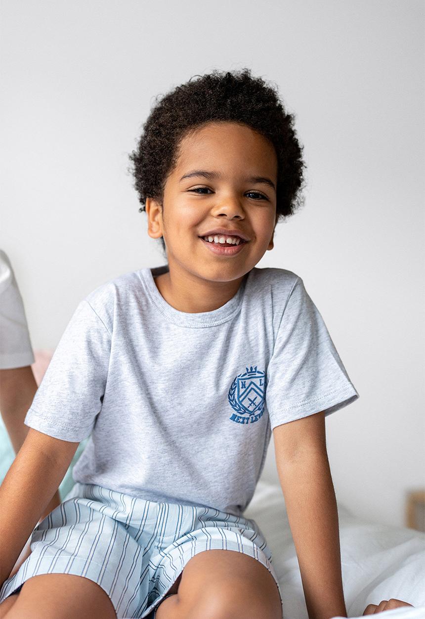 Cotton On - Kelce short sleeve pyjama set - cloud marle/ frosty blue billy stripe
