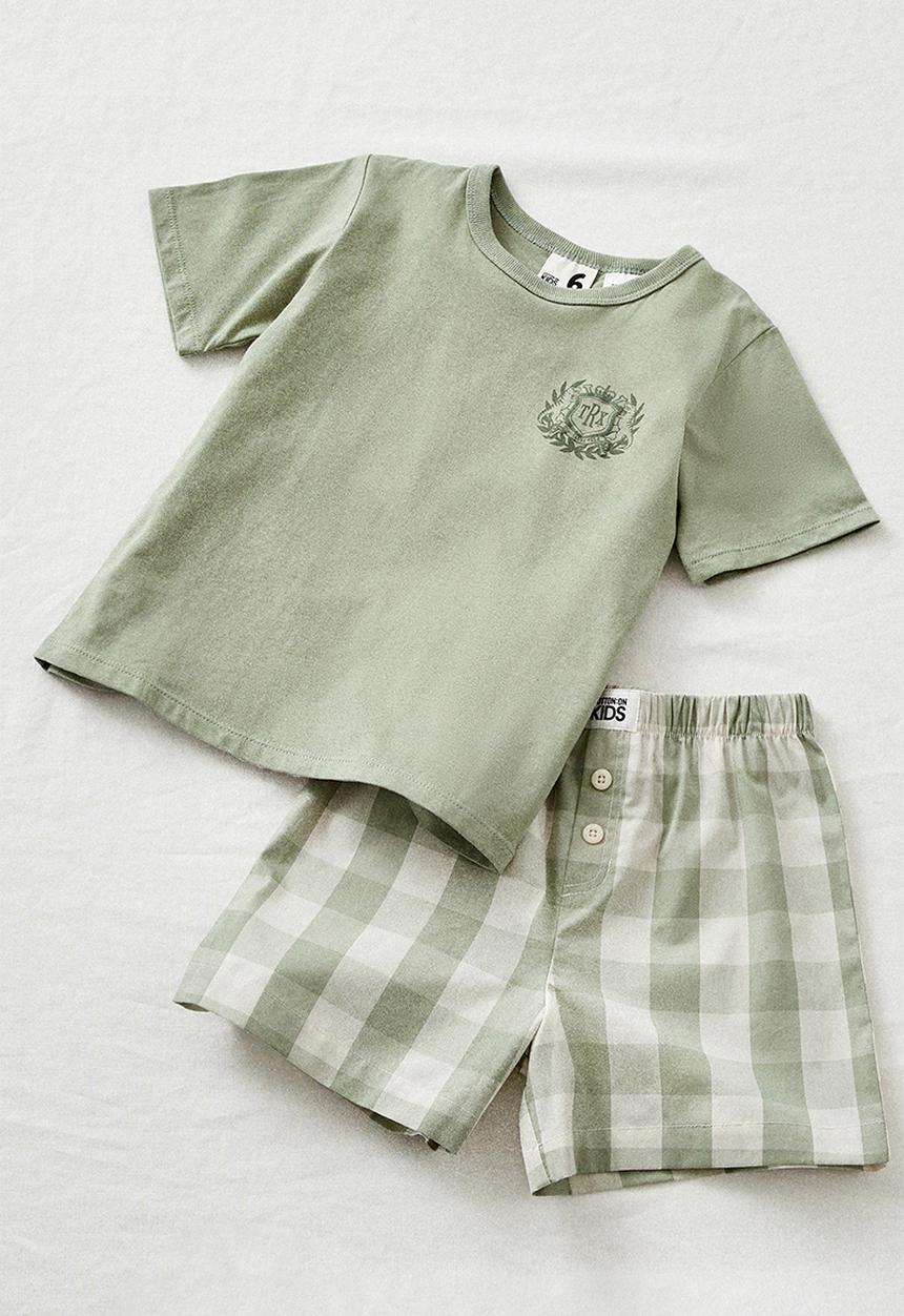 Cotton On - Kelce short sleeve pyjama set - deep sage/ gingham
