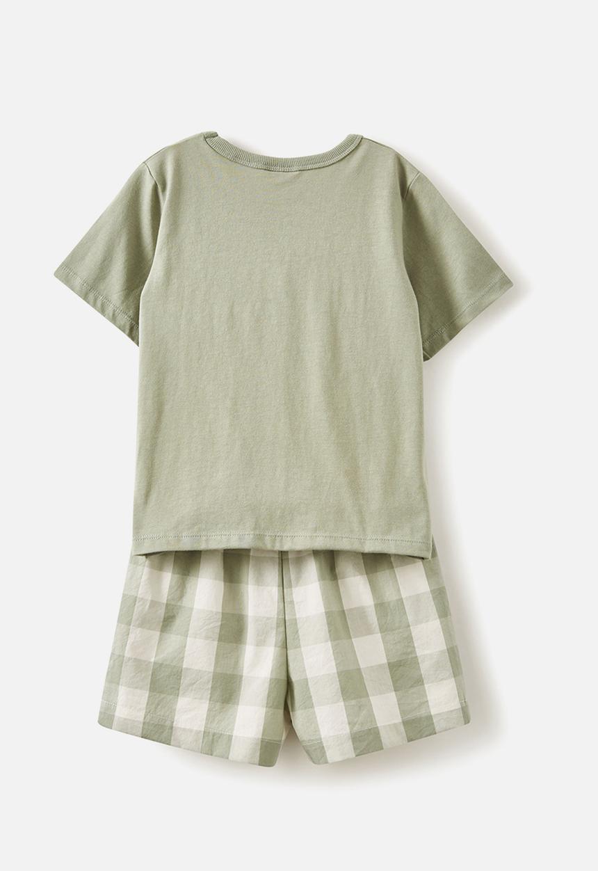 Cotton On - Kelce short sleeve pyjama set - deep sage/ gingham