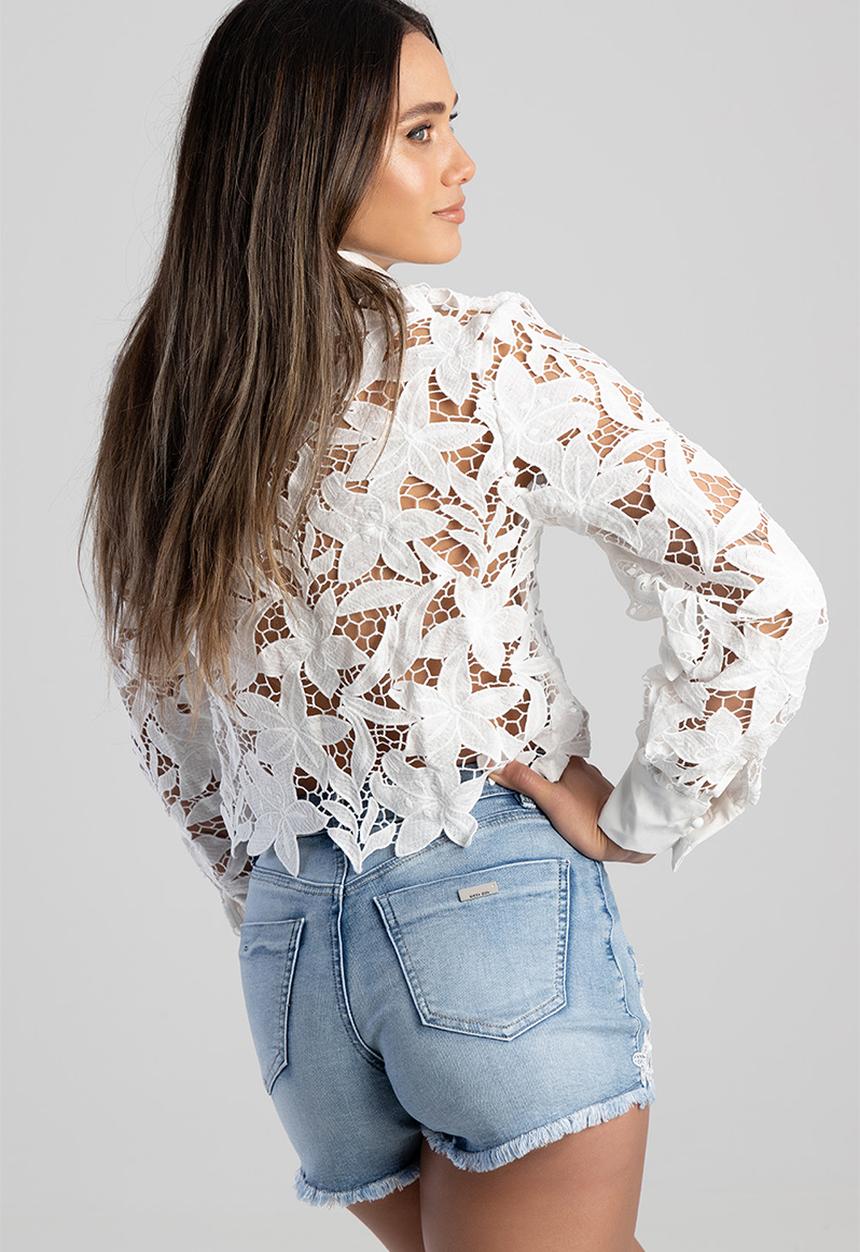 SISSY BOY - Esme: Flower Crochet Shirt. - White