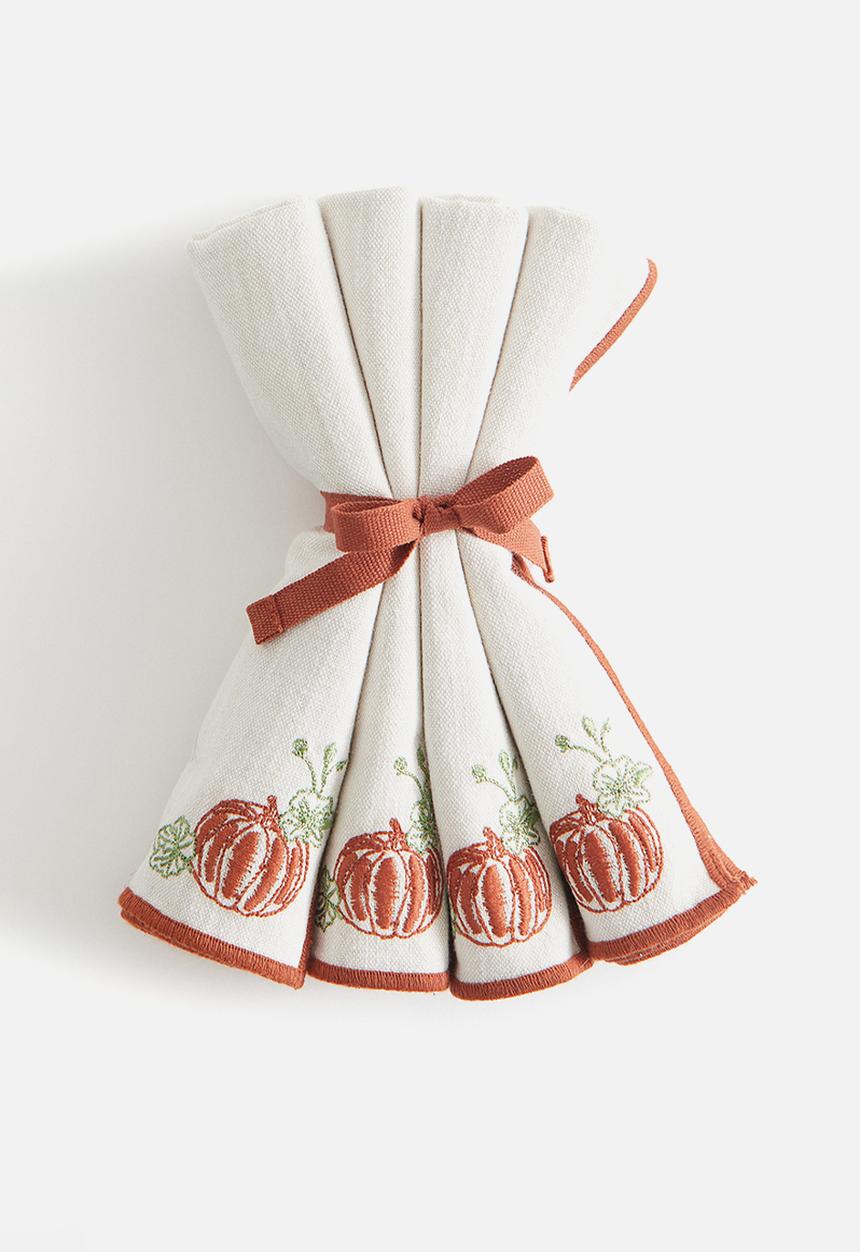 H&M - 4-Pack embroidered napkins - white pumpkin
