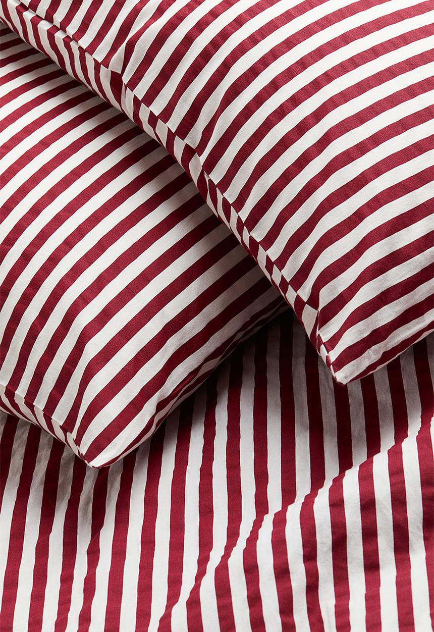 H&M - Cotton double/king duvet cover set - red striped